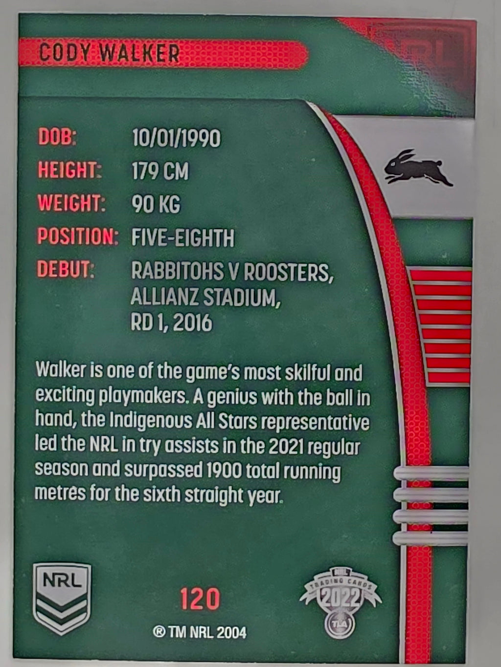 NRL 2022 Traders #120 Cody Walker South Sydney Rabbitohs