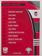 NRL 2022 Traders #121 Dragons Checklist St George Illawarra Dragons