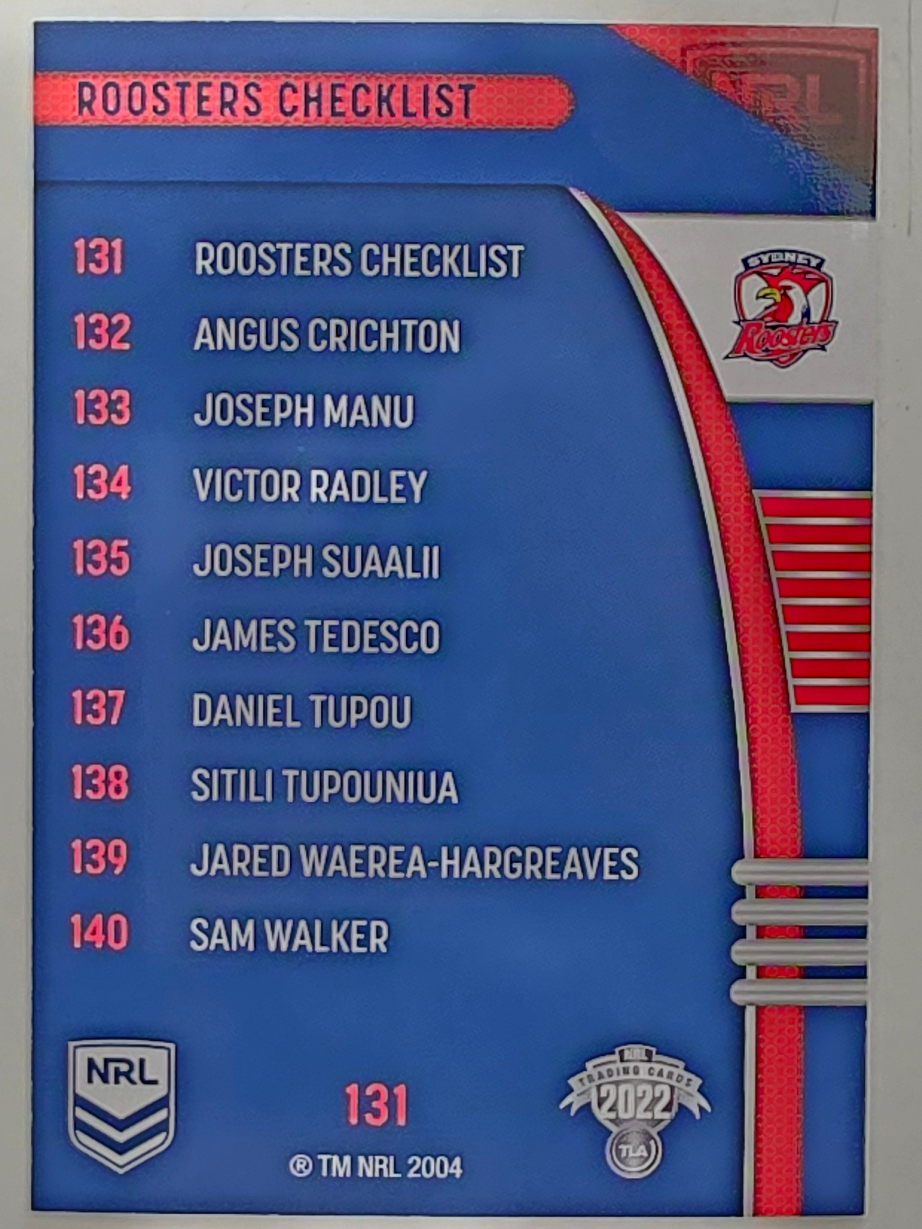 NRL 2022 Traders #131 Roosters Checklist Sydney Roosters
