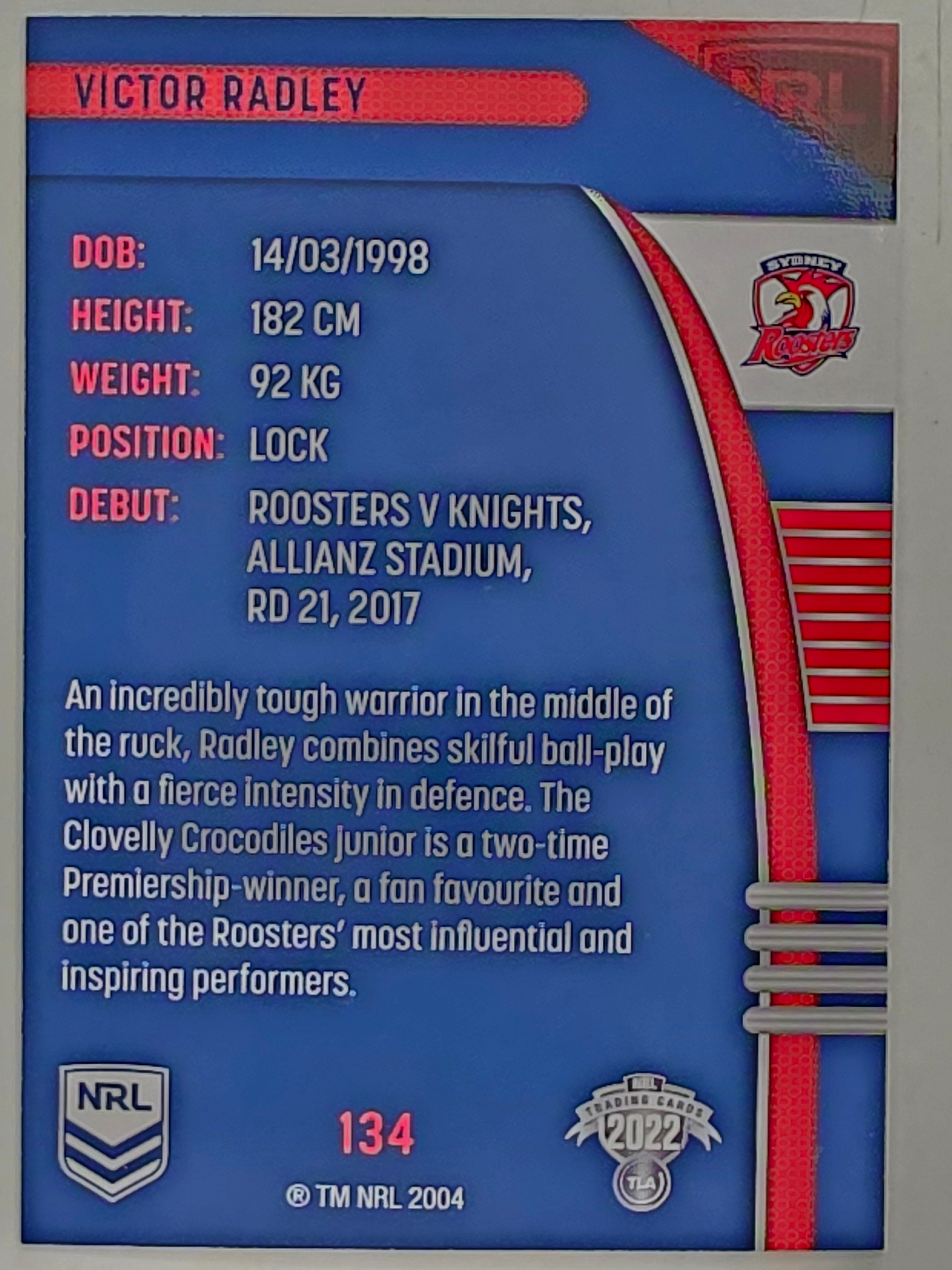 NRL 2022 Traders #134 Victor Radley Sydney Roosters