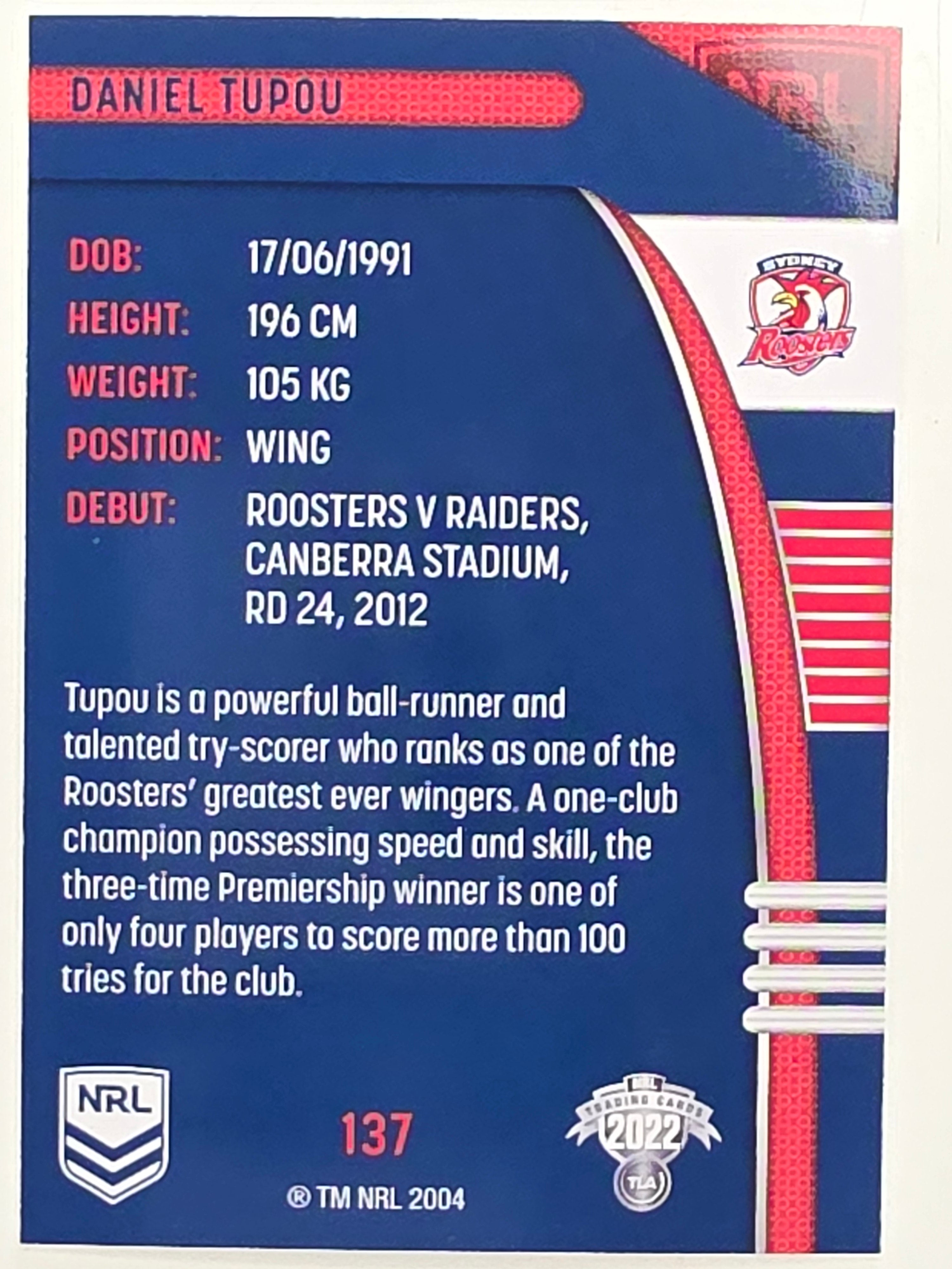 NRL 2022 Traders #137 Daniel Tupou Sydney Roosters