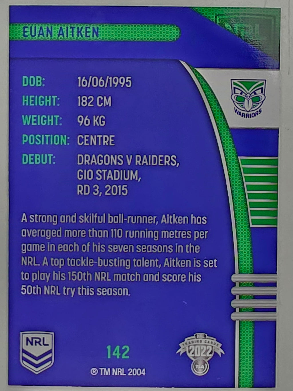 NRL 2022 Traders #142 Euan Aitken New Zealand Warriors