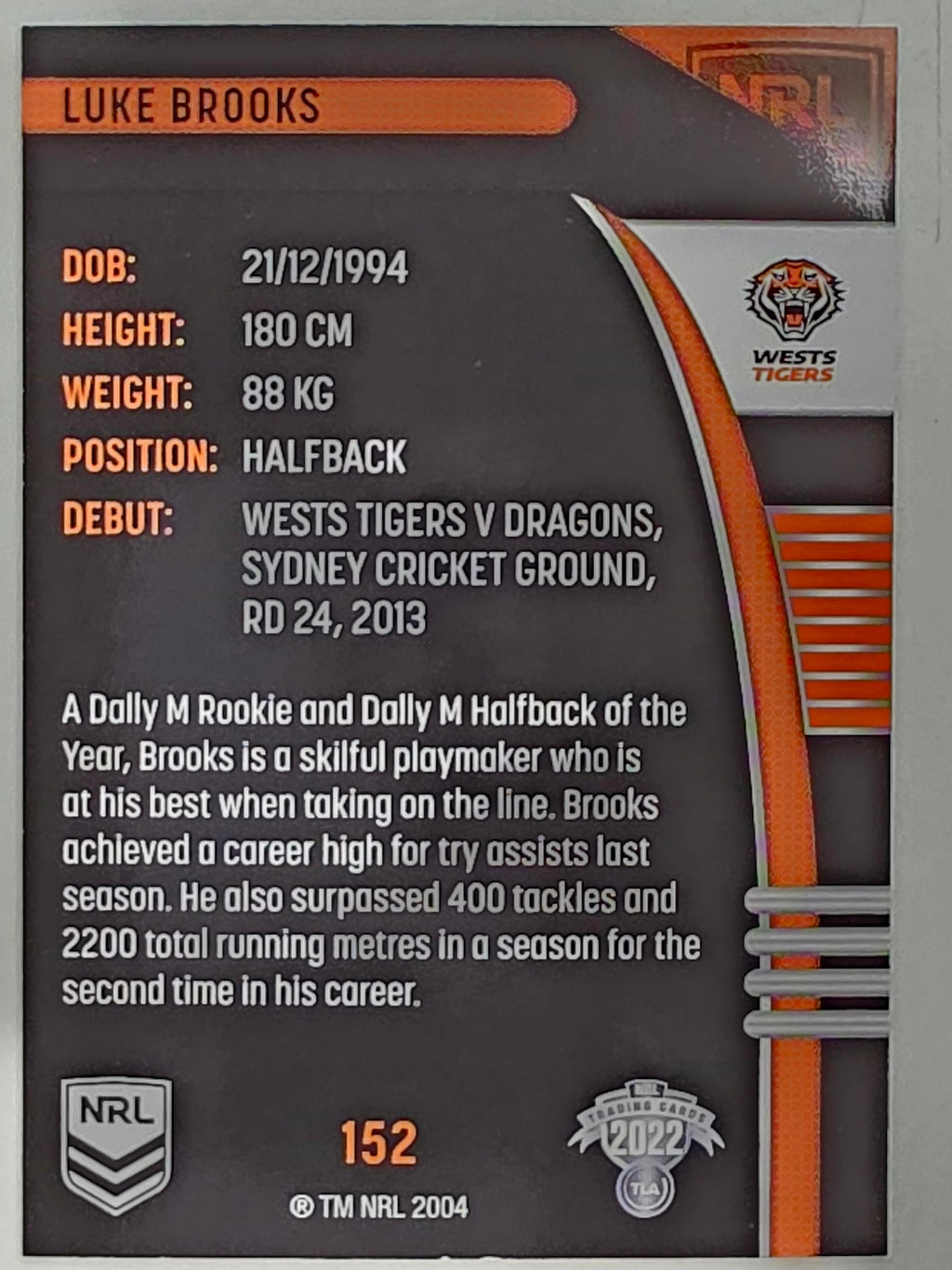 NRL 2022 Traders #152 Luke Brooks Wests Tigers
