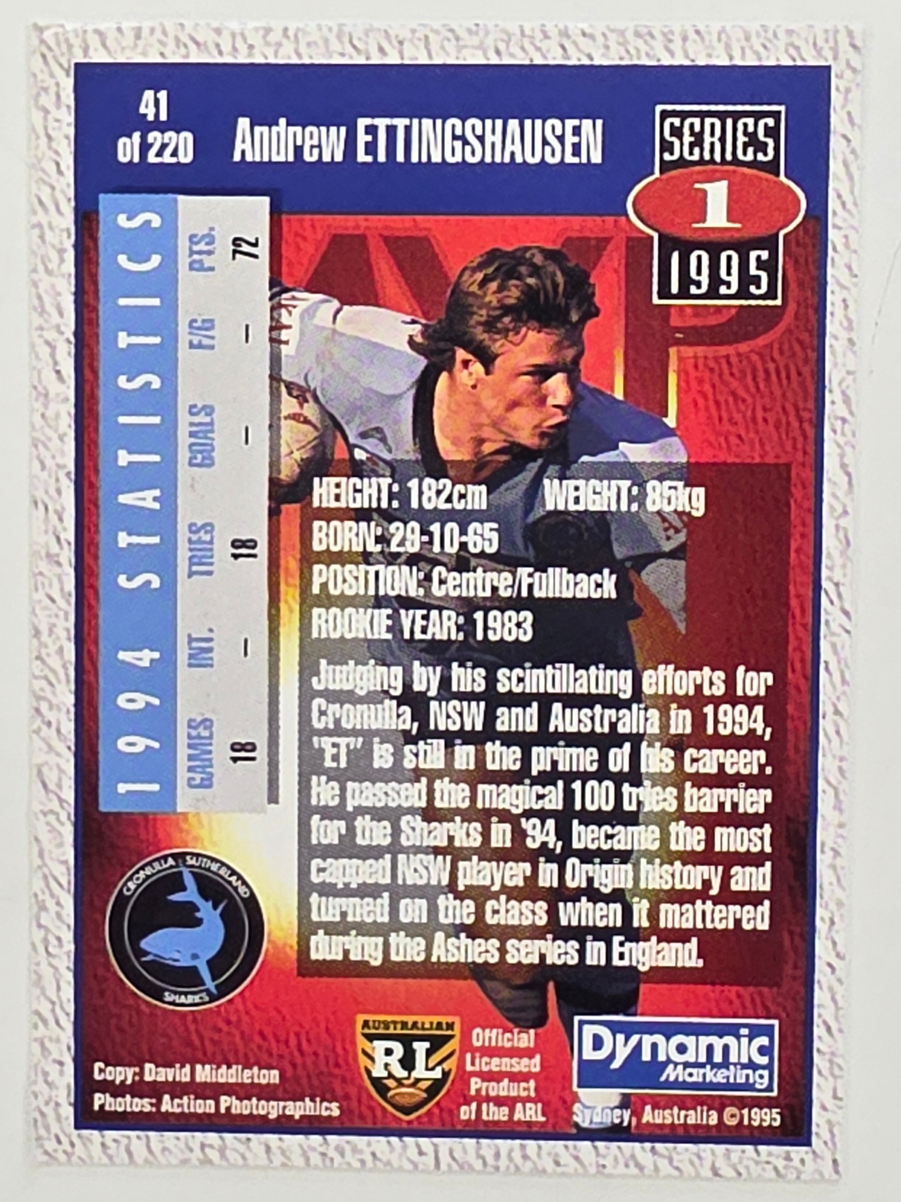 NRL 1995 Dynamic Series 1 Base Card #041 Andrew Ettingshausen Cronulla Sutherland Sharks