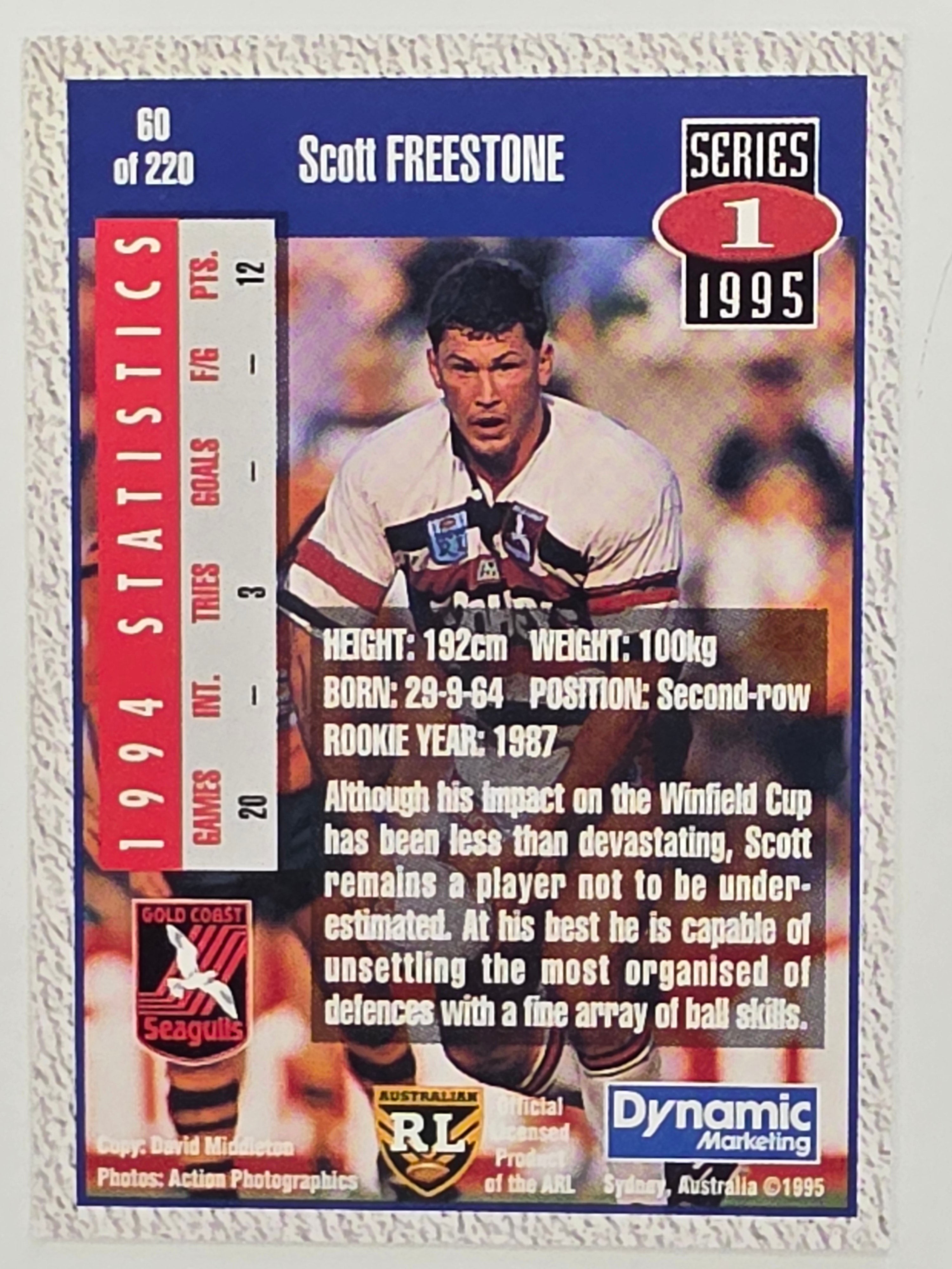 NRL 1995 Dynamic Series 1 Base Card #060 Scott Freestone Gold Coast Seagulls