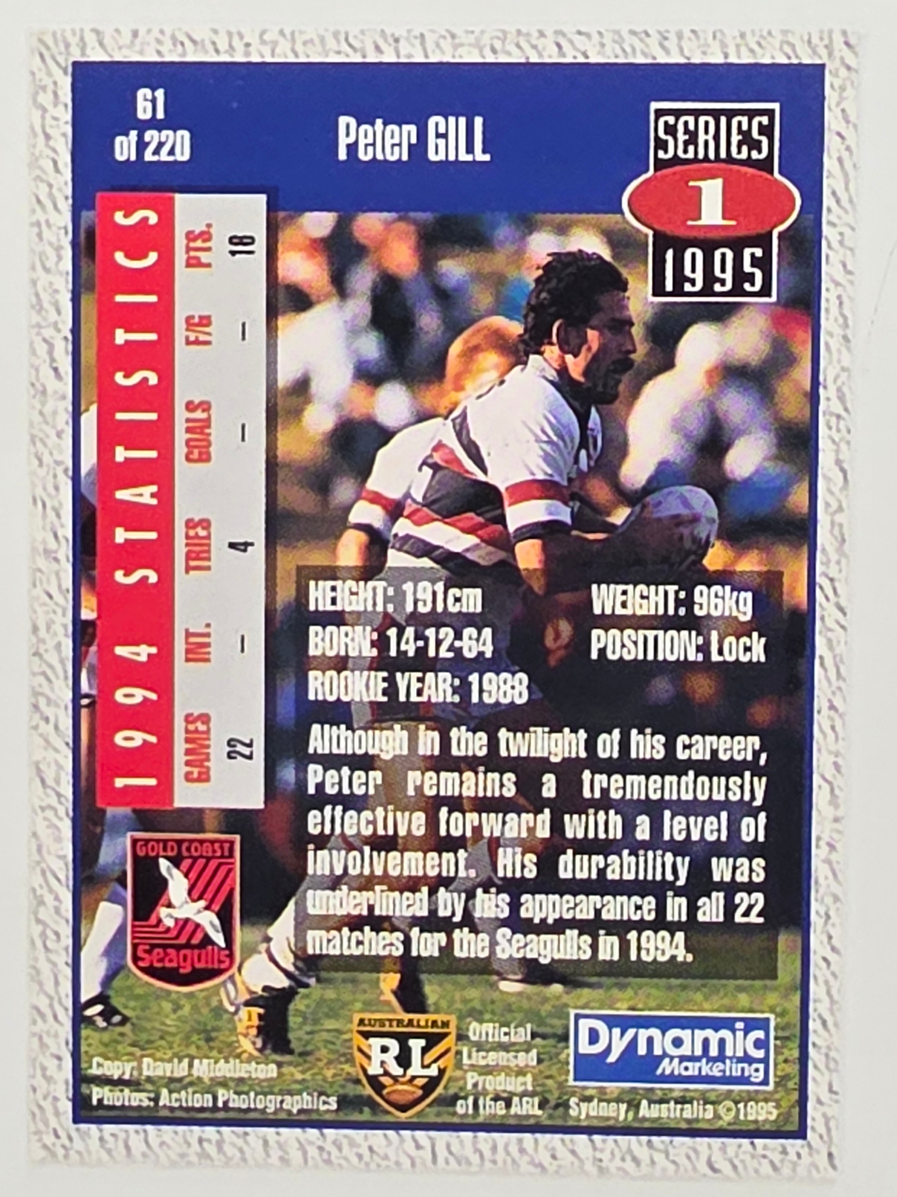NRL 1995 Dynamic Series 1 Base Card #061 Peter Gill Gold Coast Seagulls