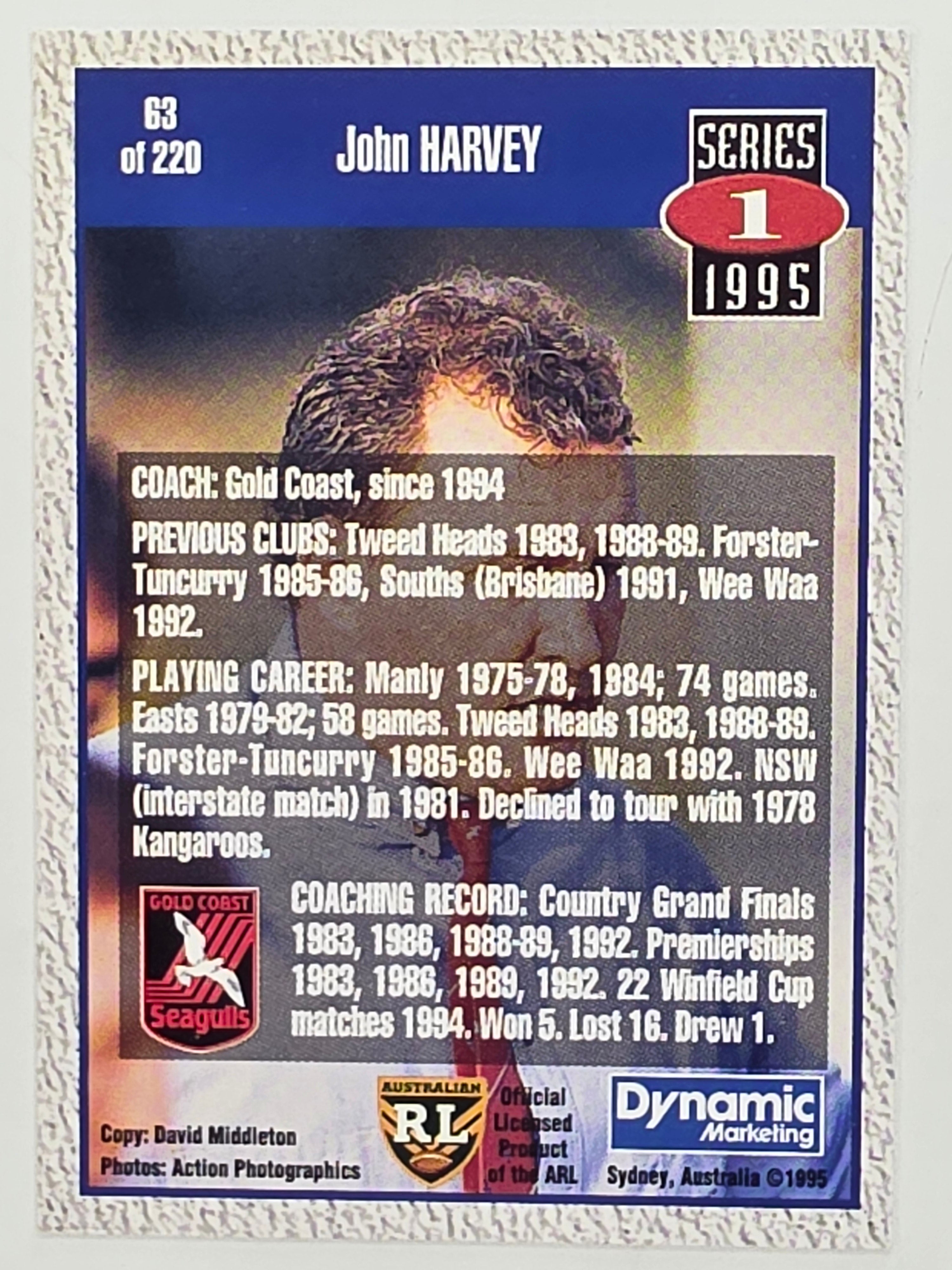 NRL 1995 Dynamic Series 1 Base Card #063 John Harvey Gold Coast Seagulls
