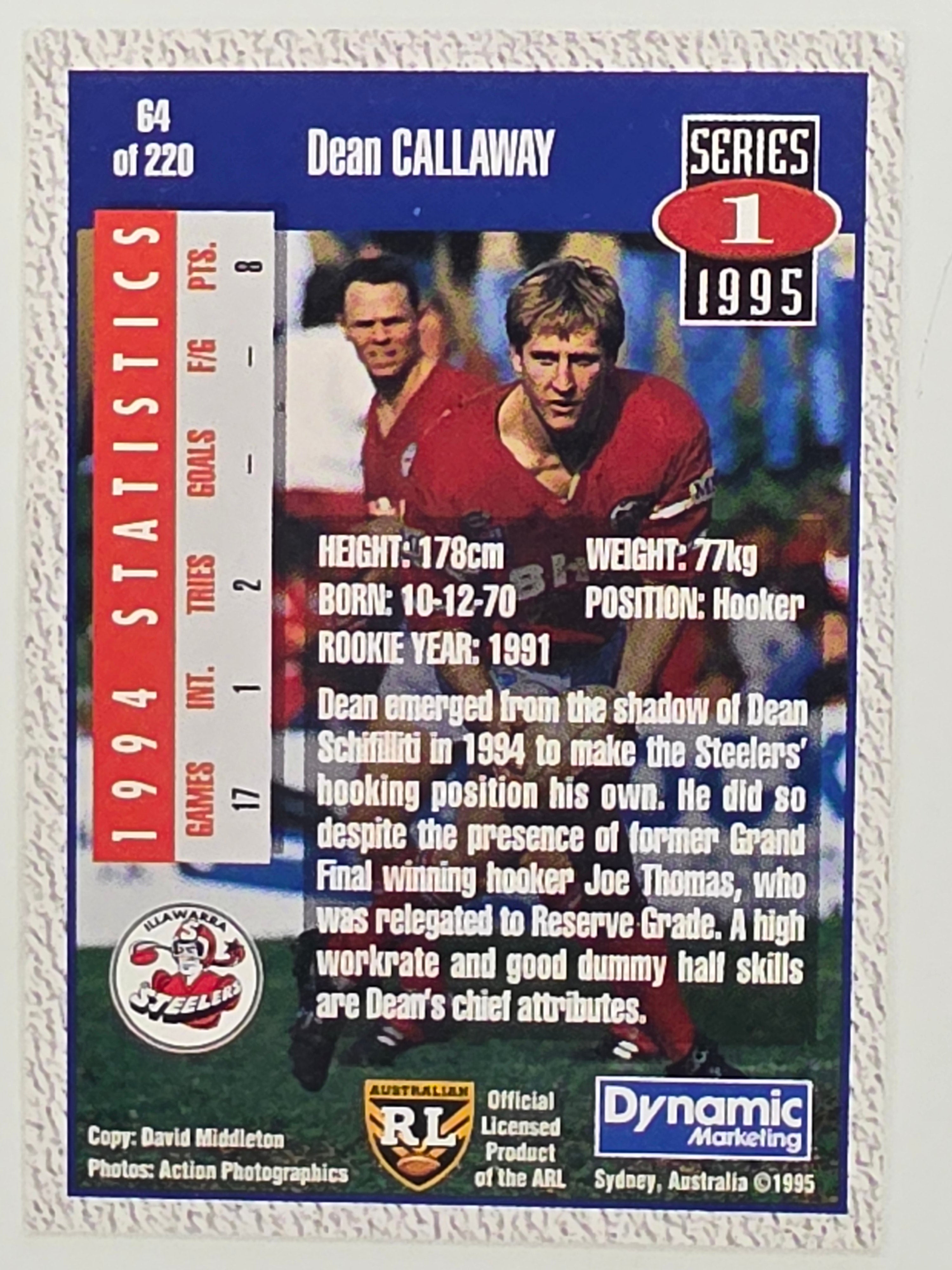 NRL 1995 Dynamic Series 1 Base Card #064 Dean Calloway Illawarra Steelers