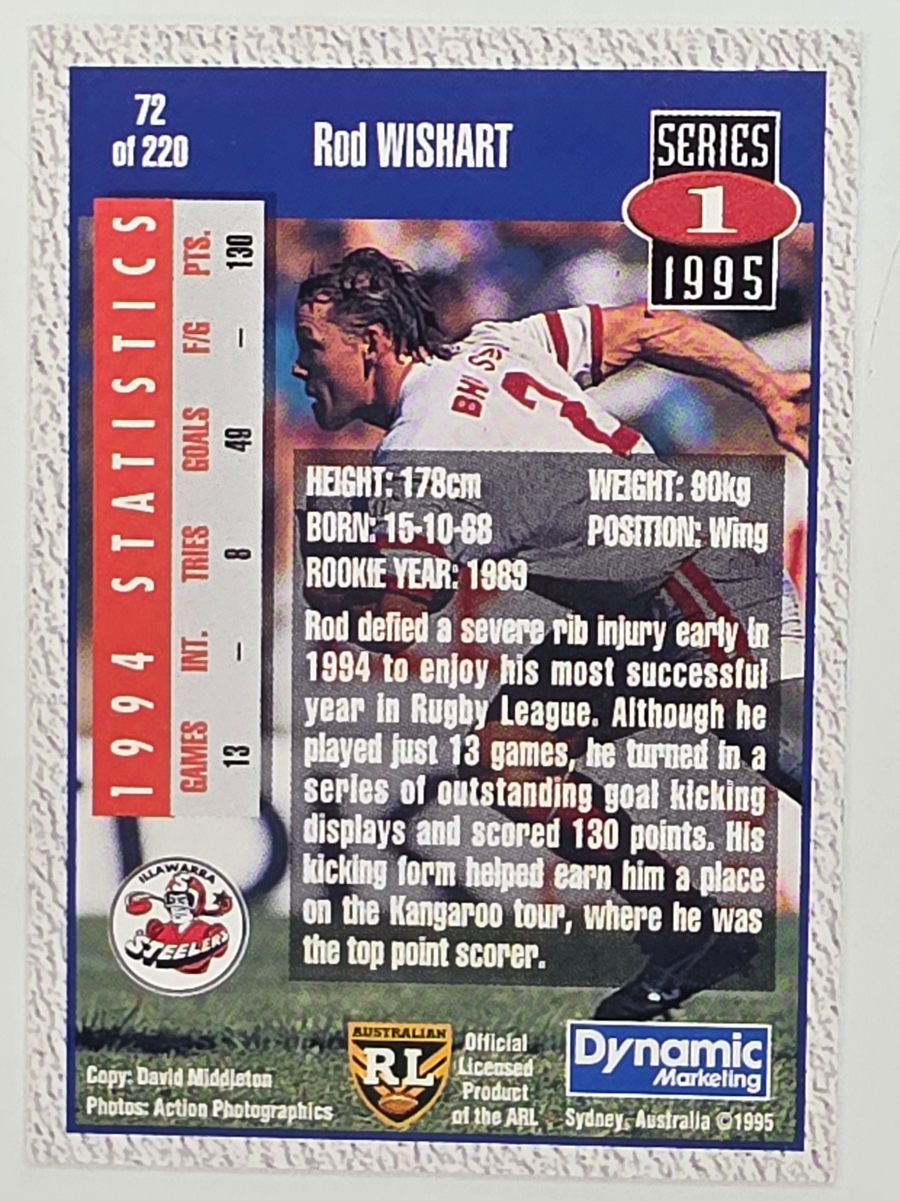 NRL 1995 Dynamic Series 1 Base Card #072 Rod Wishart Illawarra Steelers
