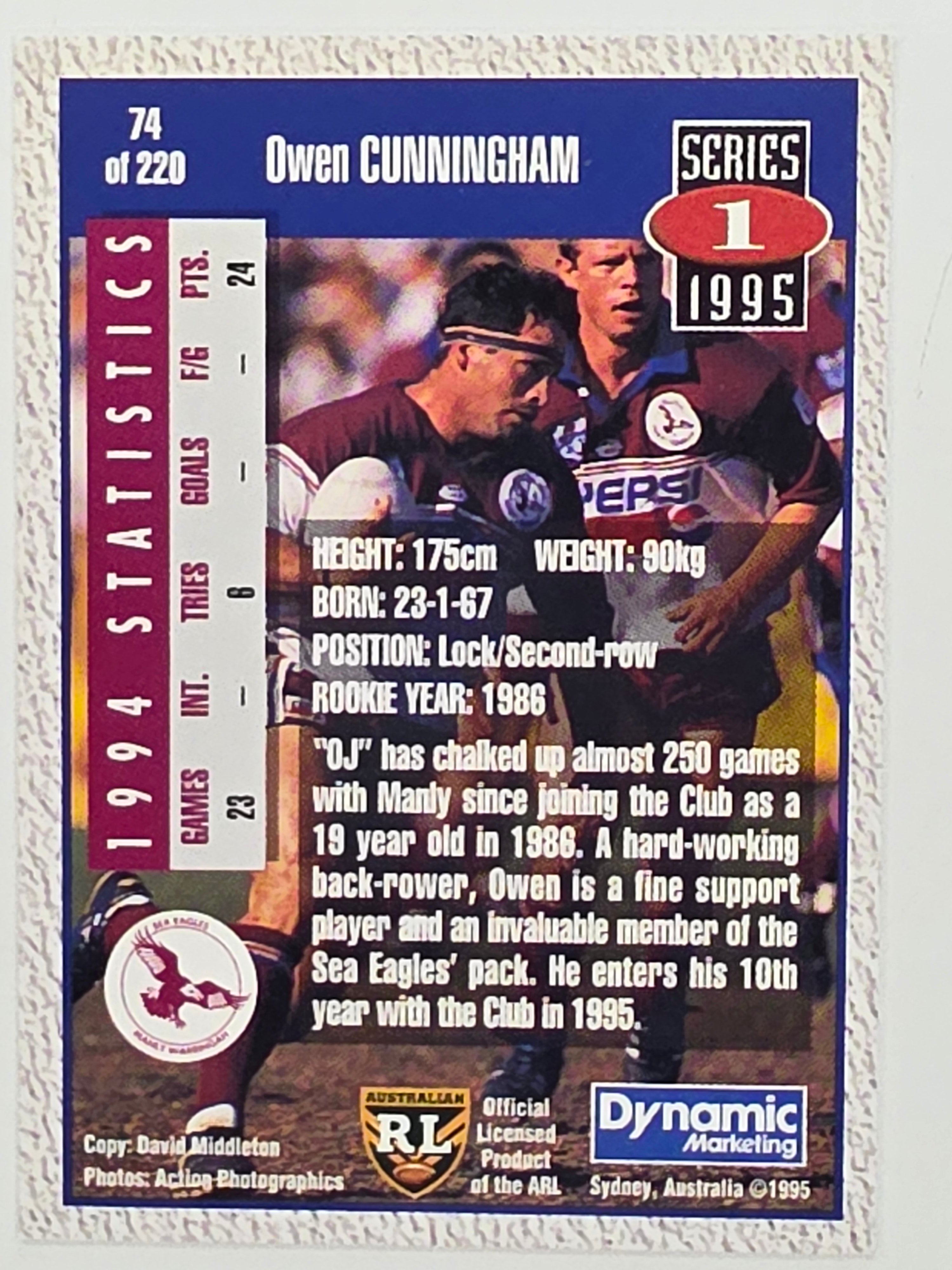 NRL 1995 Dynamic Series 1 Base Card #074 Owen Cunningham Manly Warringah Sea Eagles