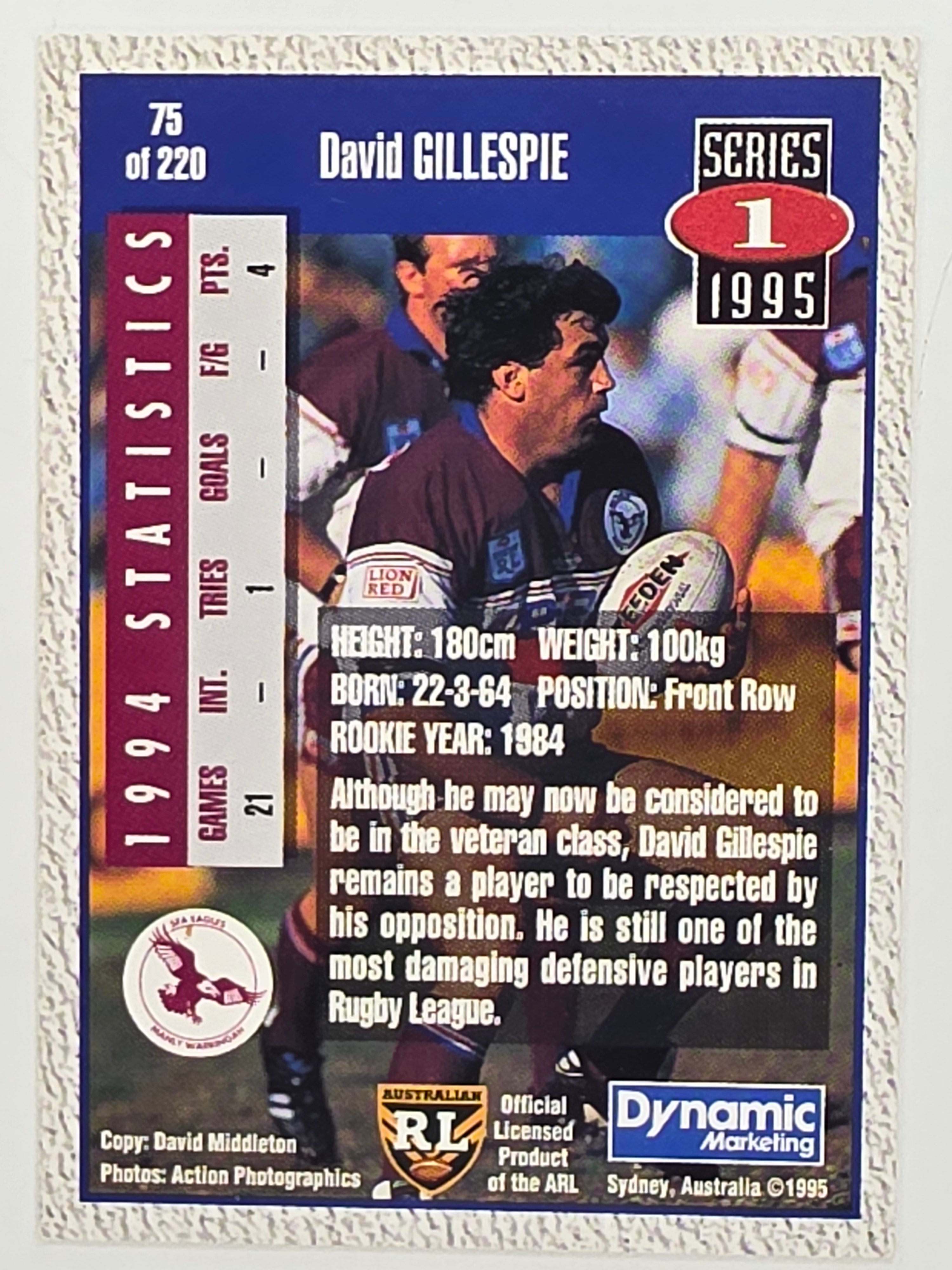 NRL 1995 Dynamic Series 1 Base Card #075 David Gillespie Manly Warringah Sea Eagles