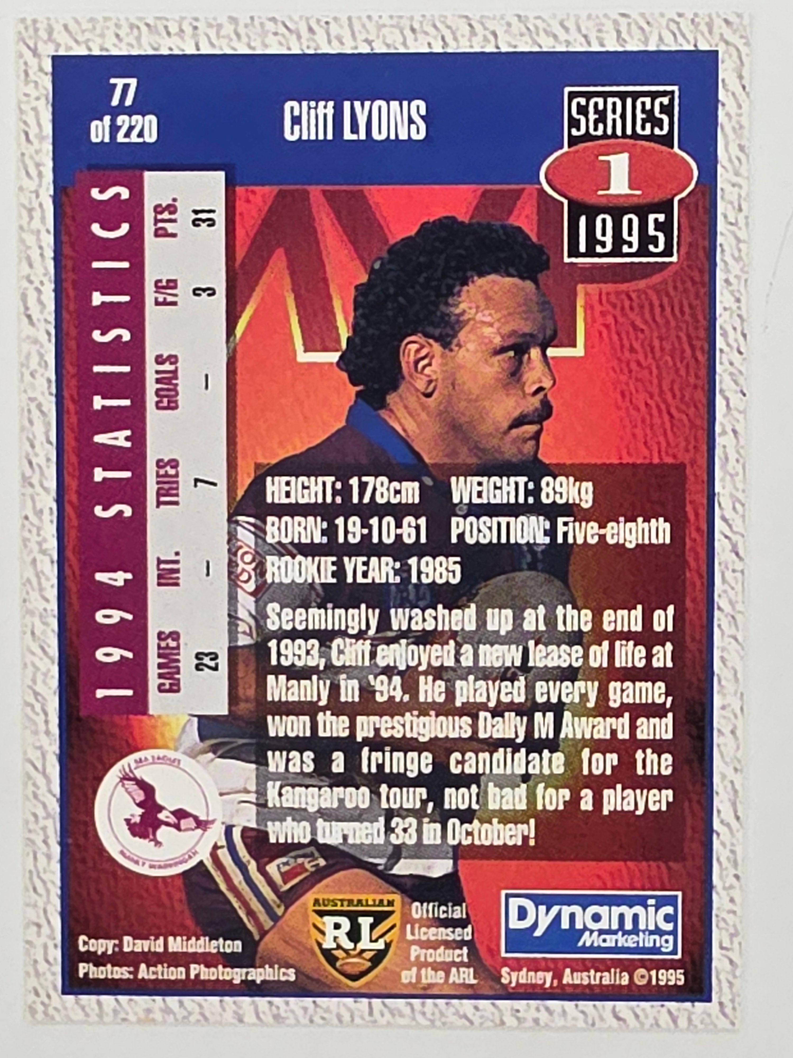 NRL 1995 Dynamic Series 1 Base Card #077 Cliff Lyons Manly Warringah Sea Eagles