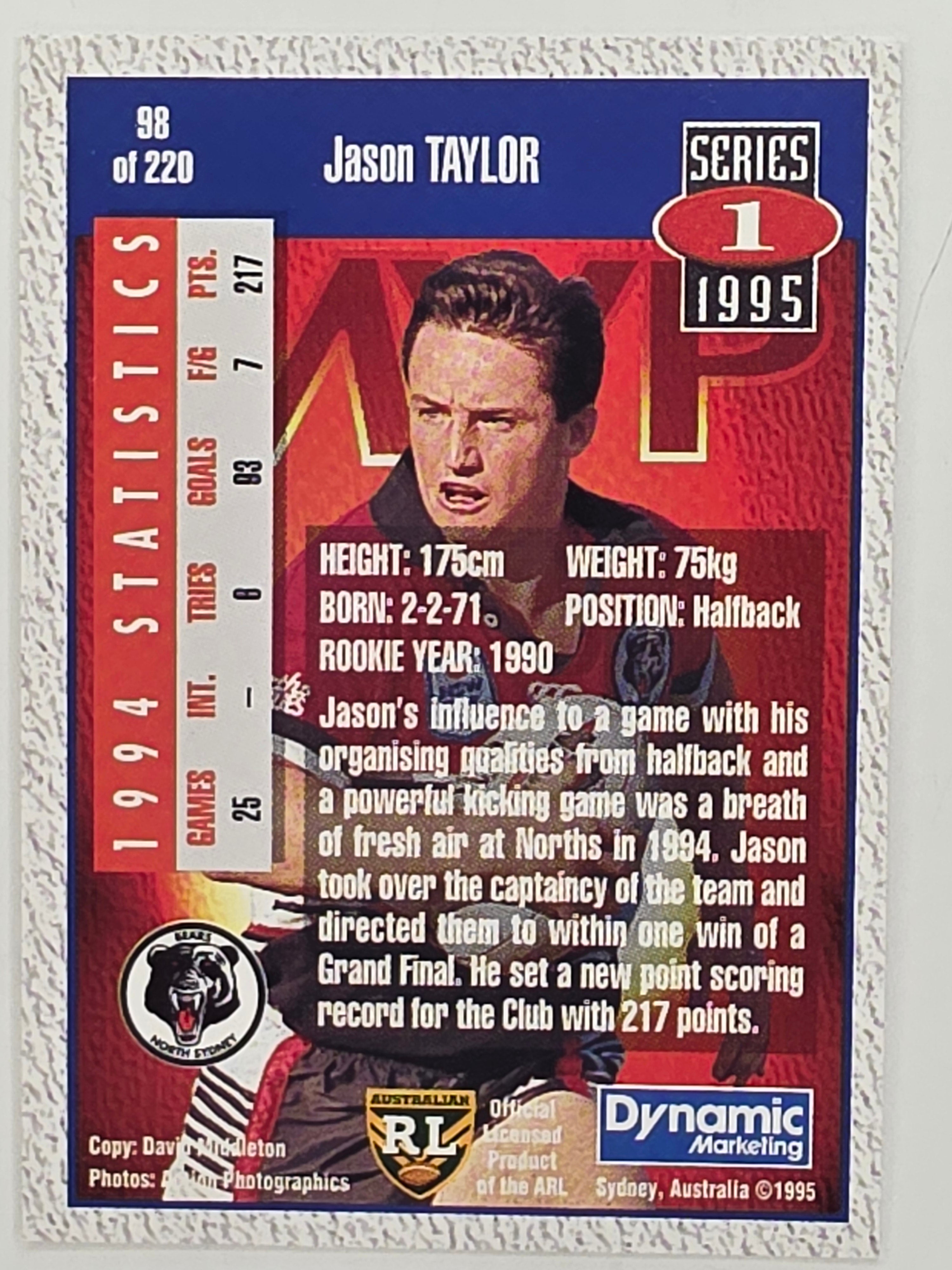 NRL 1995 Dynamic Series 1 Base Card #098 Jason Taylor North Sydney Bears