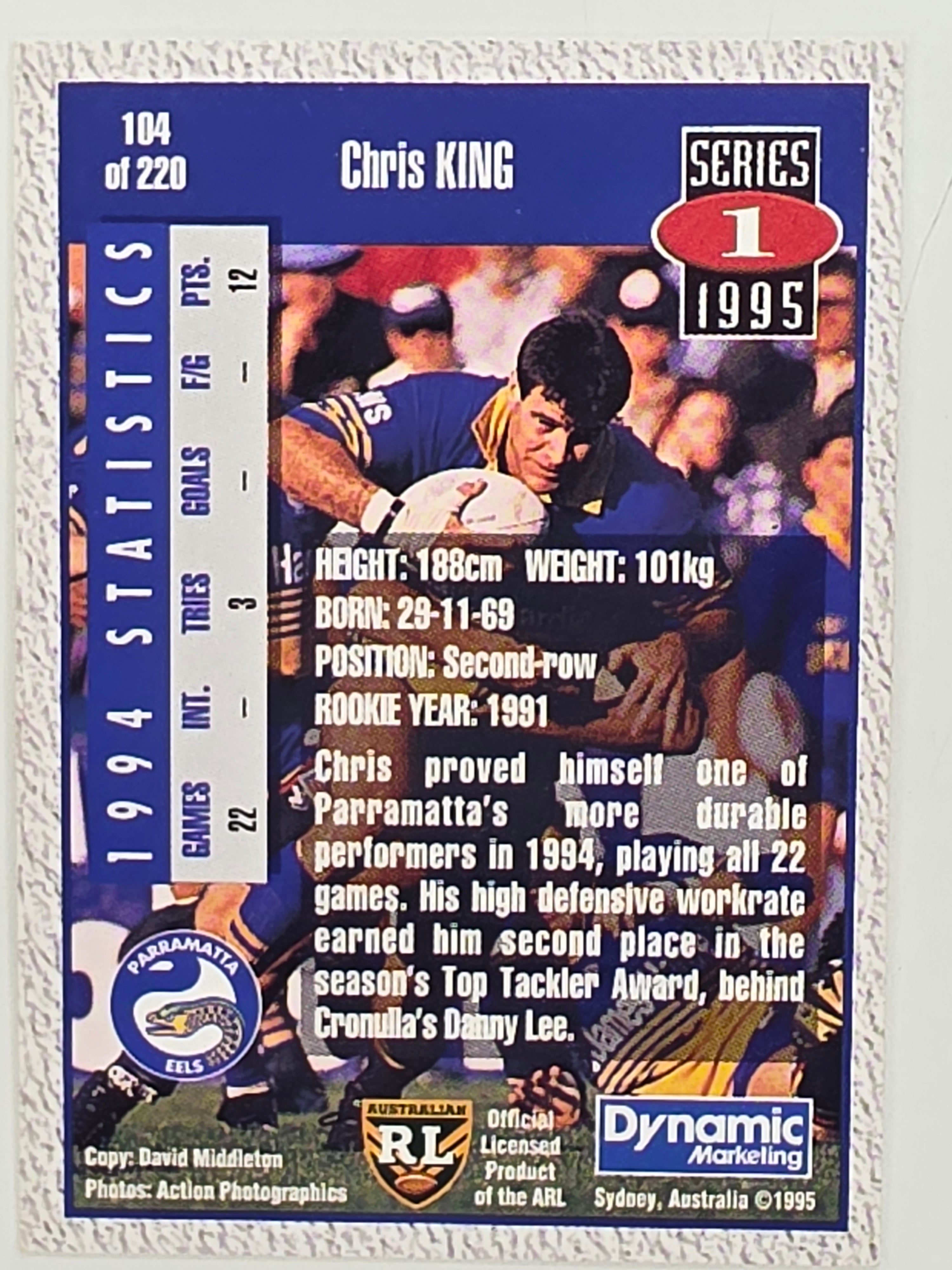 NRL 1995 Dynamic Series 1 Base Card #104 Chris King Parramatta Eels