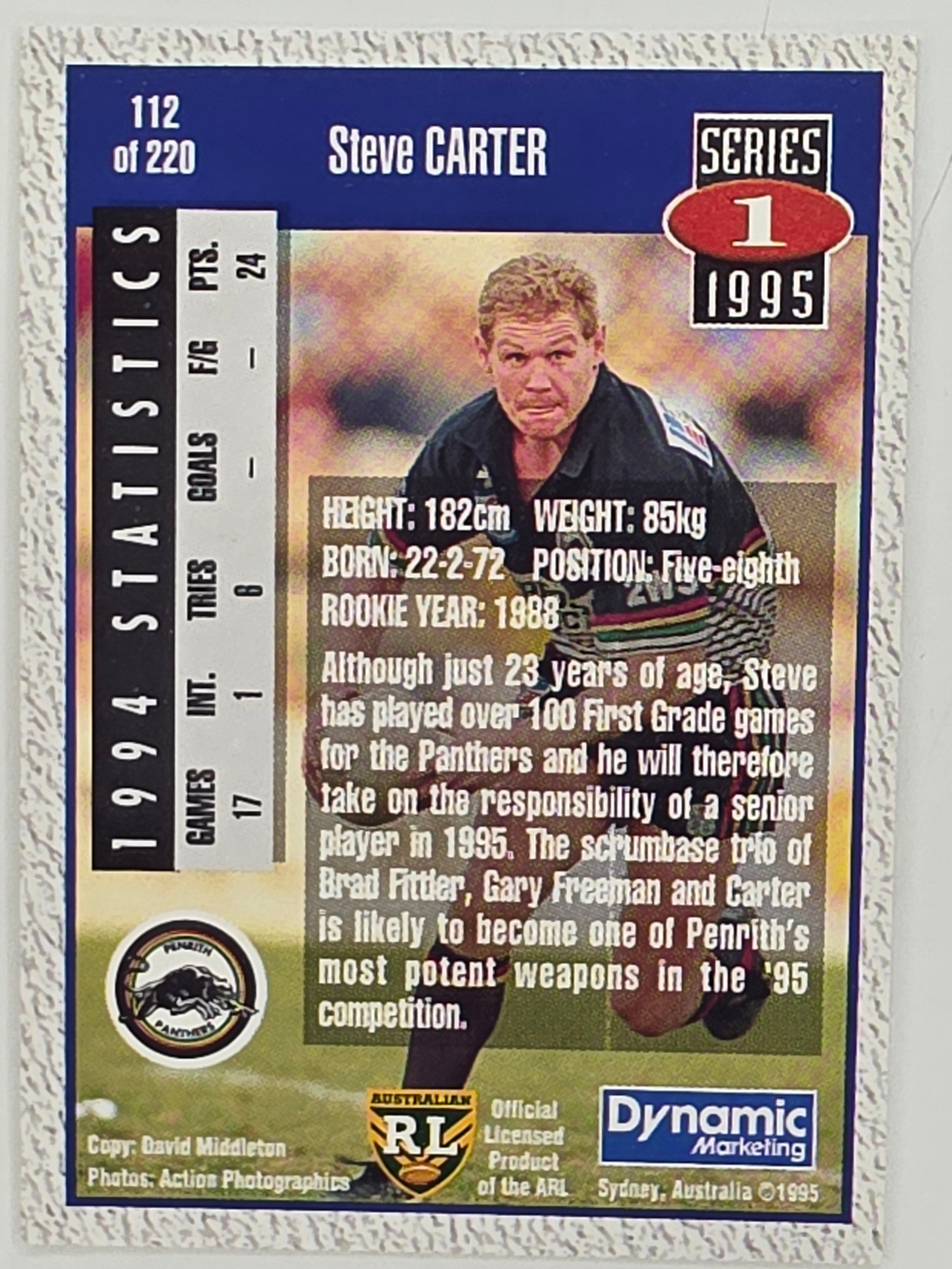 NRL 1995 Dynamic Series 1 Base Card #112 Steve Carter Penrith Panthers