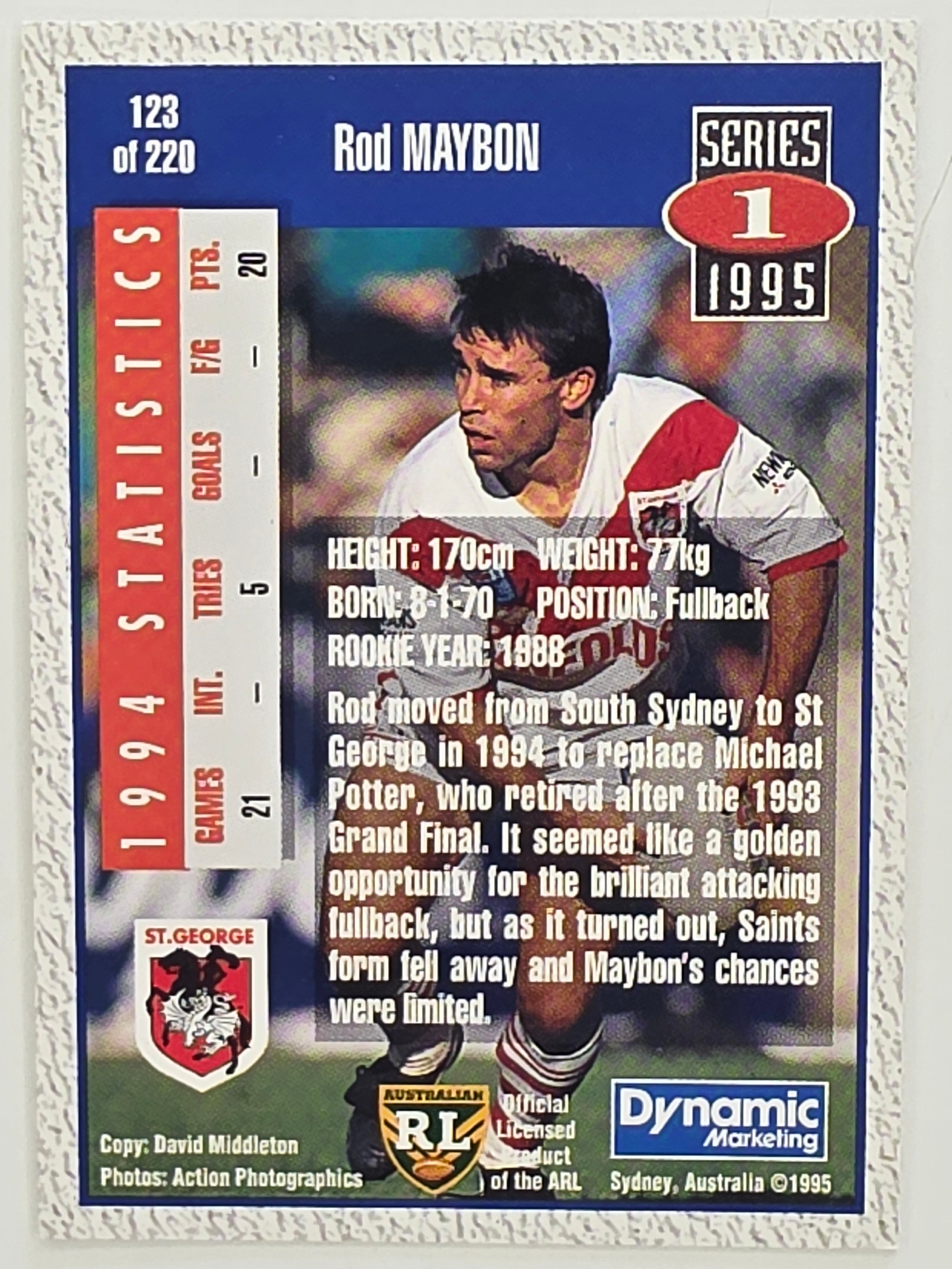 NRL 1995 Dynamic Series 1 Base Card #123 Rod Maybon St George Dragons