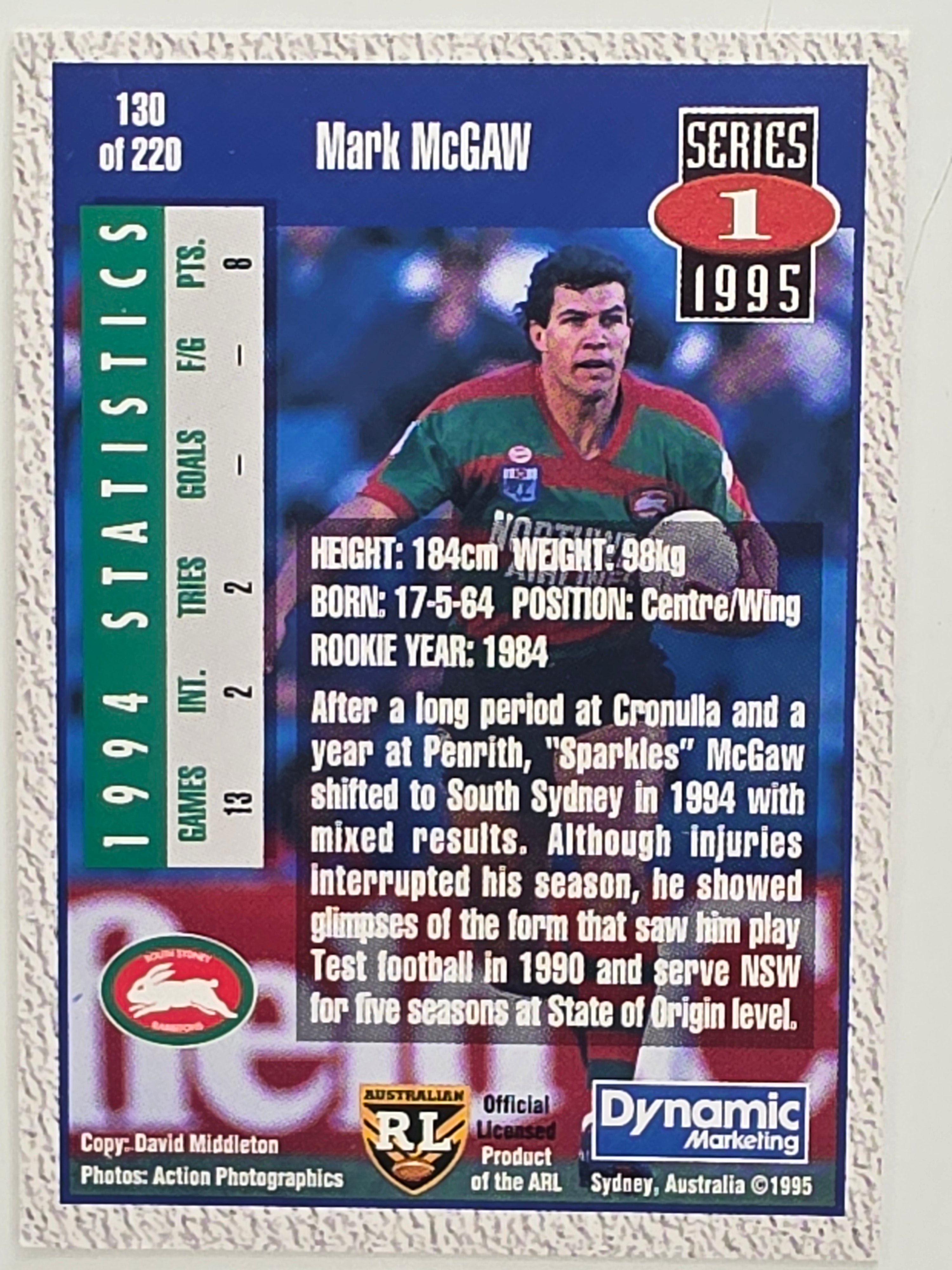 NRL 1995 Dynamic Series 1 Base Card #130 Mark McGaw South Sydney Rabbitohs
