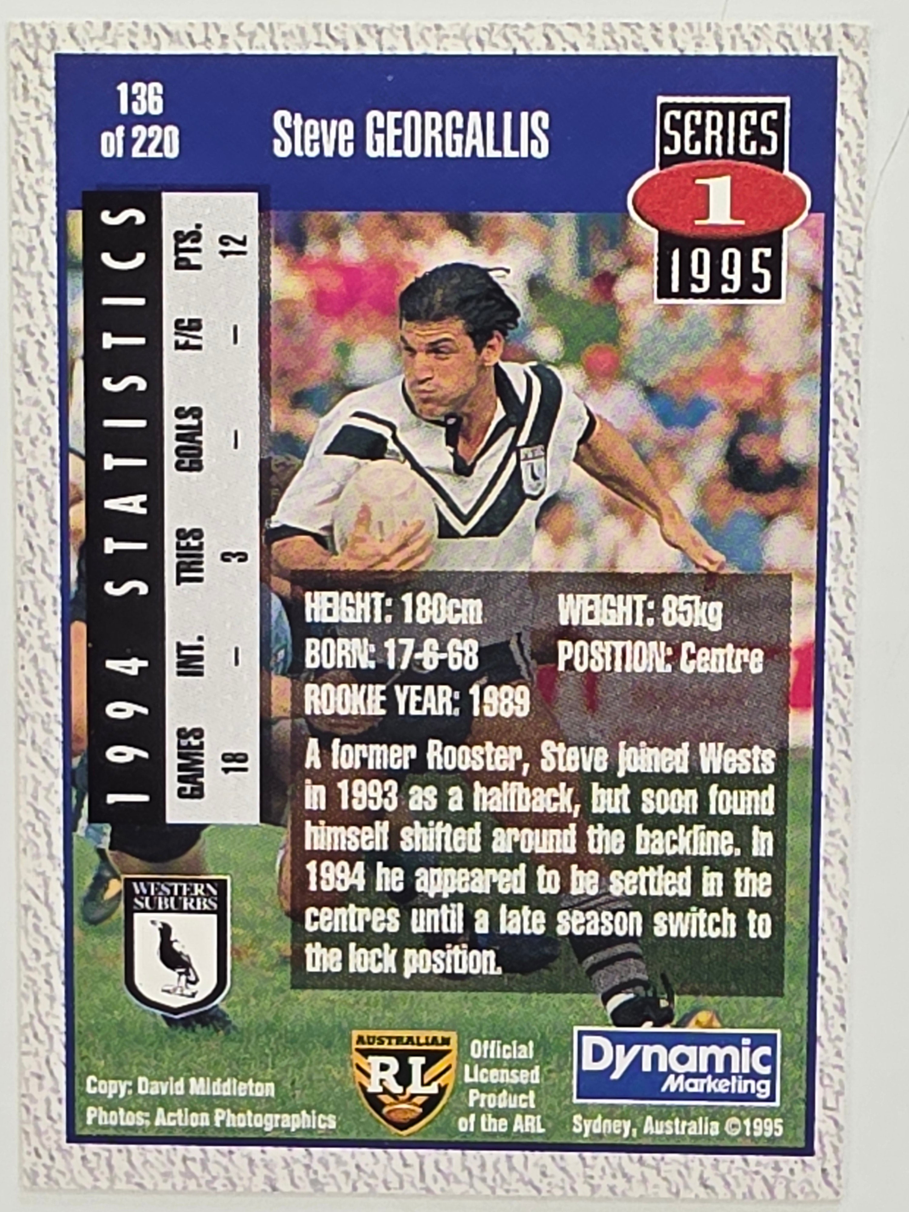 NRL 1995 Dynamic Series 1 Base Card #136 Steve Georgallis Western Suburbs Magpies