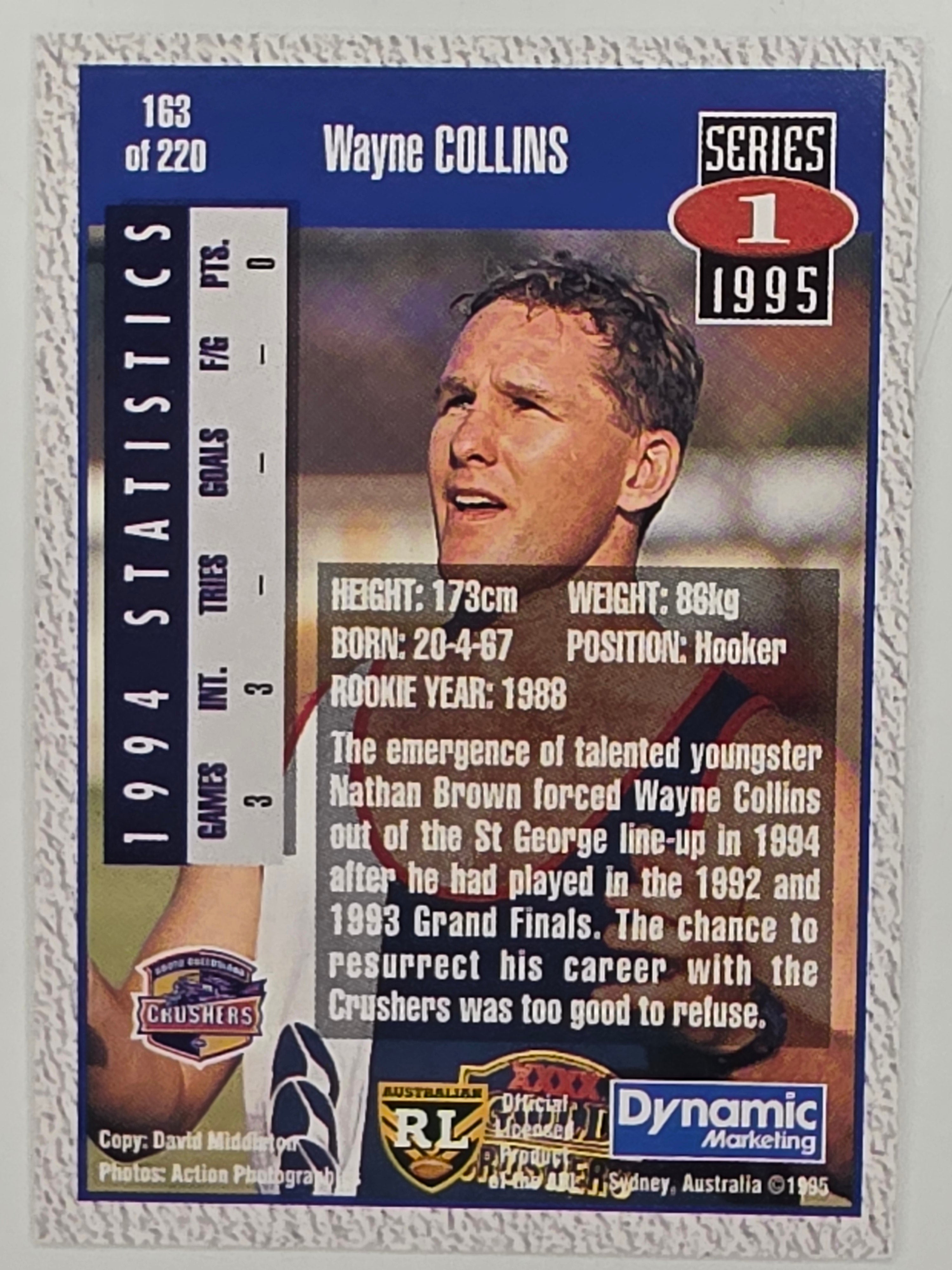NRL 1995 Dynamic Series 1 Base Card #163 Wayne Collins South Queensland Crushers