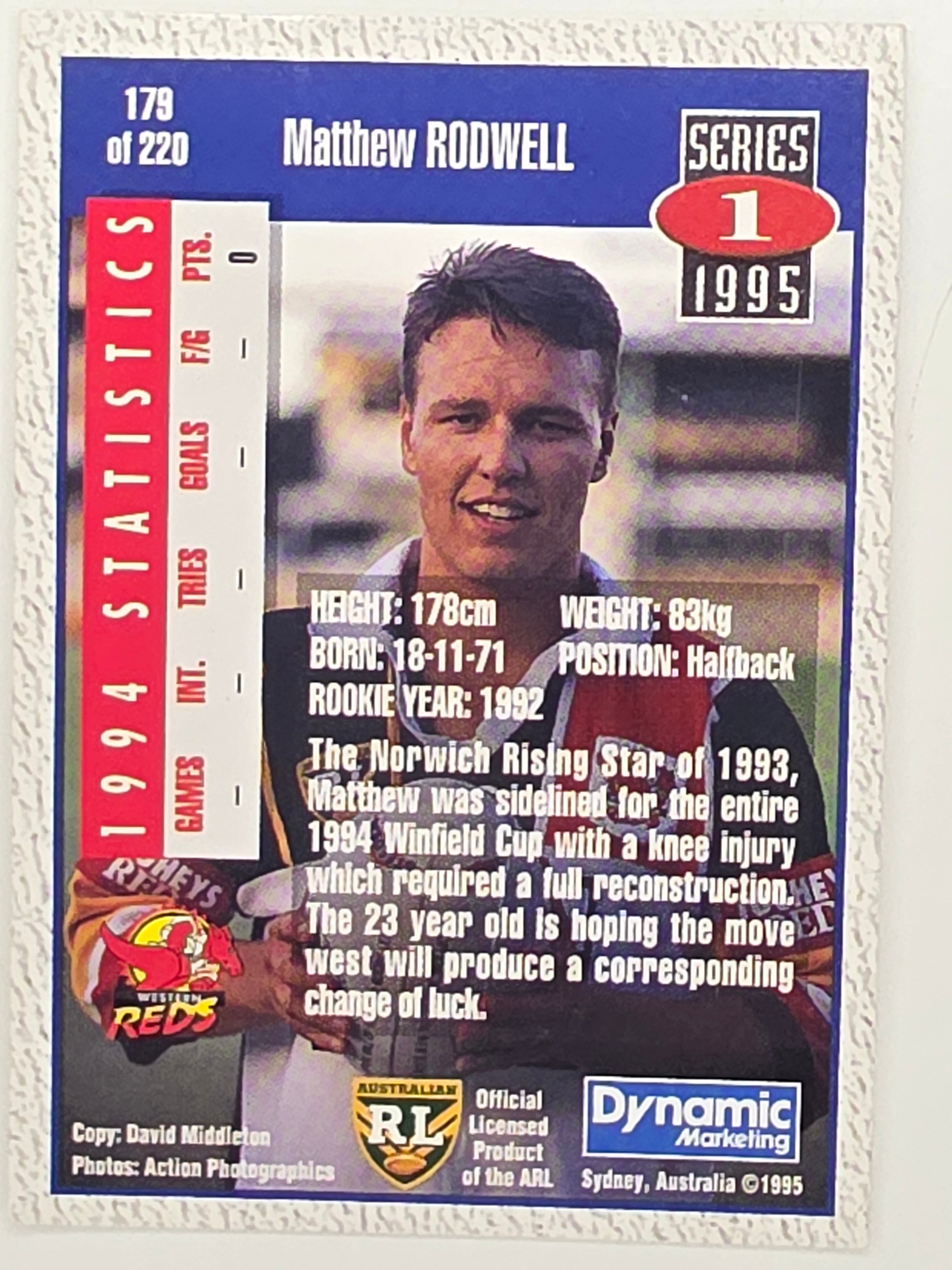 NRL 1995 Dynamic Series 1 Base Card #179 Matthew Rodwell Western Reds
