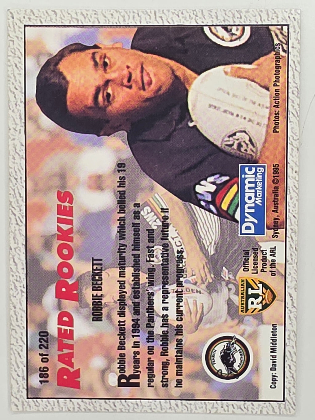 NRL 1995 Dynamic Series 1 Base Card #186 Robbie Beckett Penrith Panthers