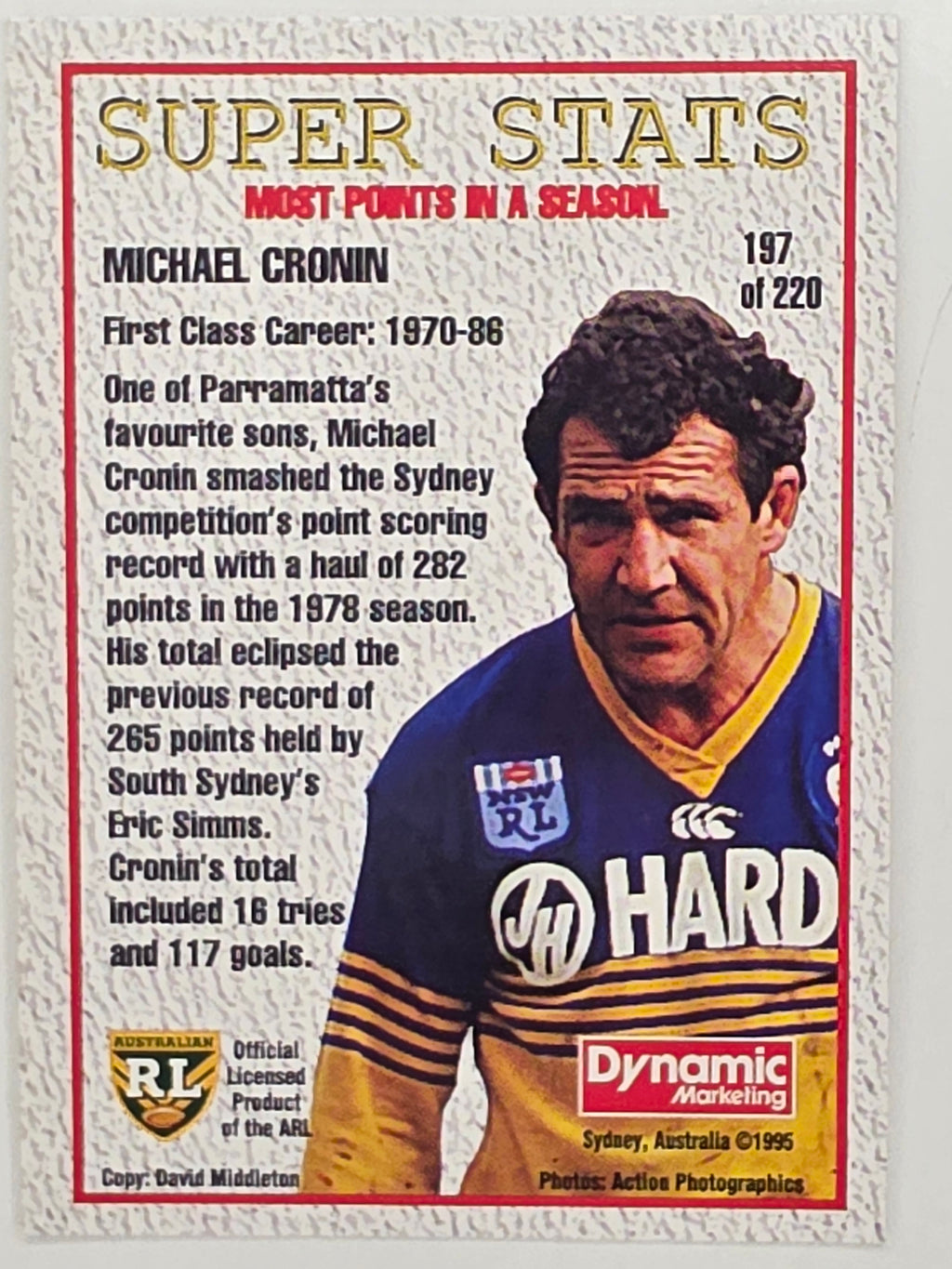 NRL 1995 Dynamic Series 1 Base Card #197 Mick Cronin Parramatta Eels