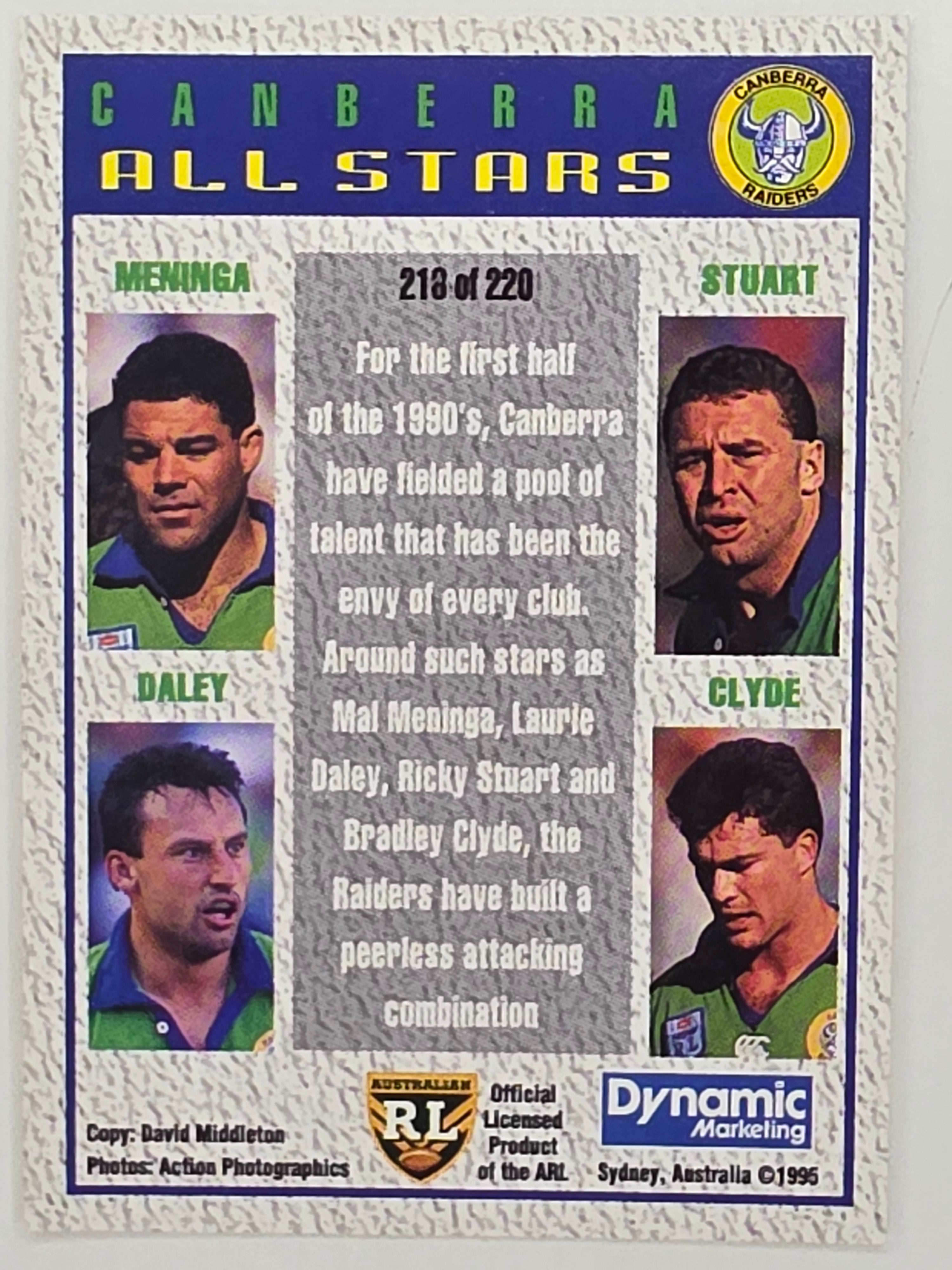 NRL 1995 Dynamic Series 1 Base Card #218 Raiders All Stars Canberra Raiders