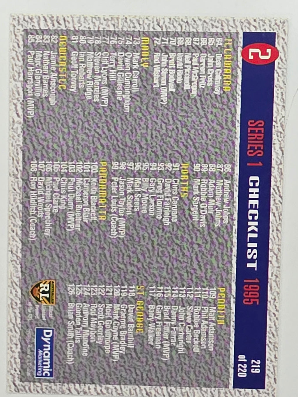 NRL 1995 Dynamic Series 1 Base Card #219 Checklist