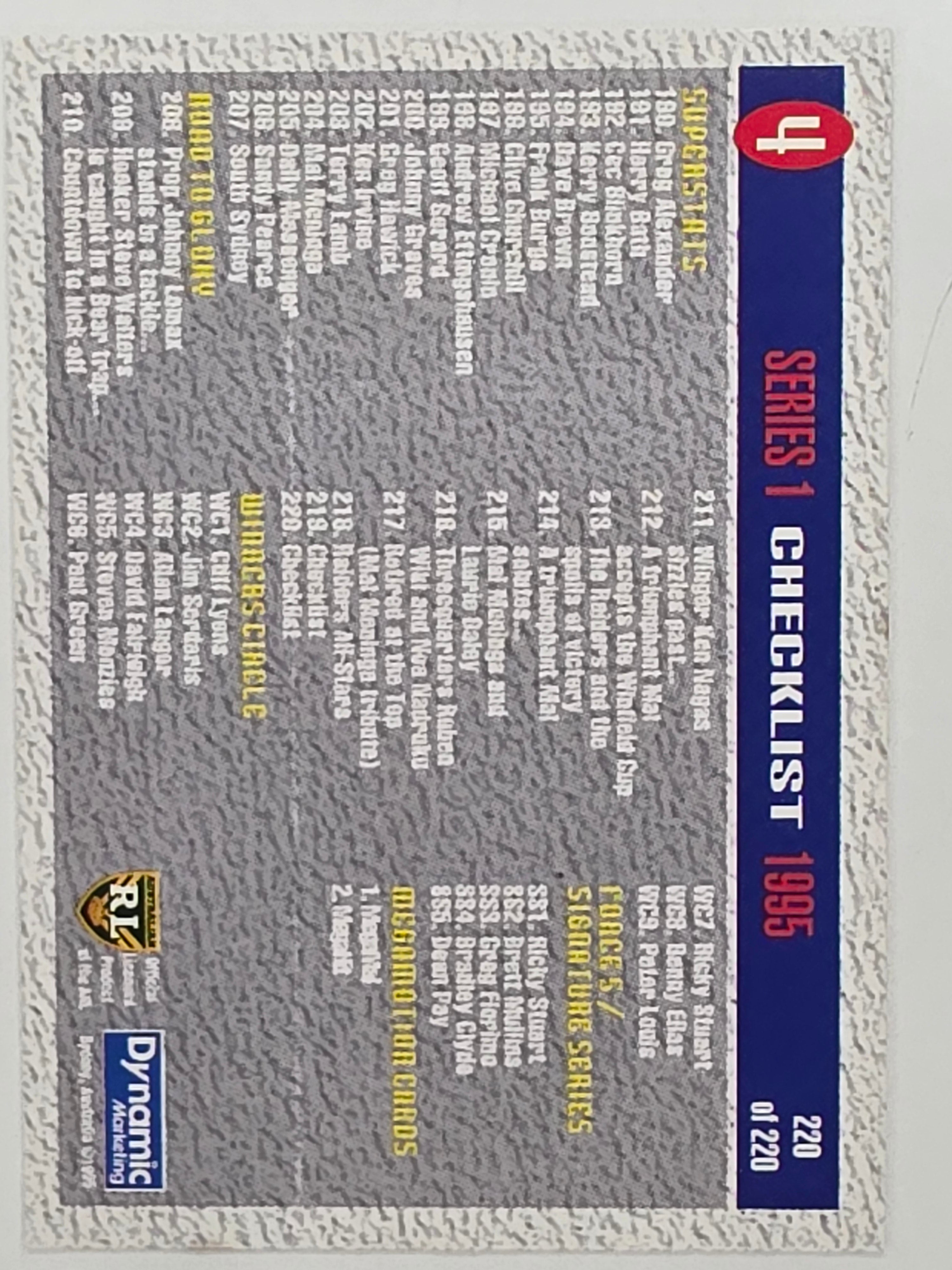 NRL 1995 Dynamic Series 1 Base Card #220 Checklist