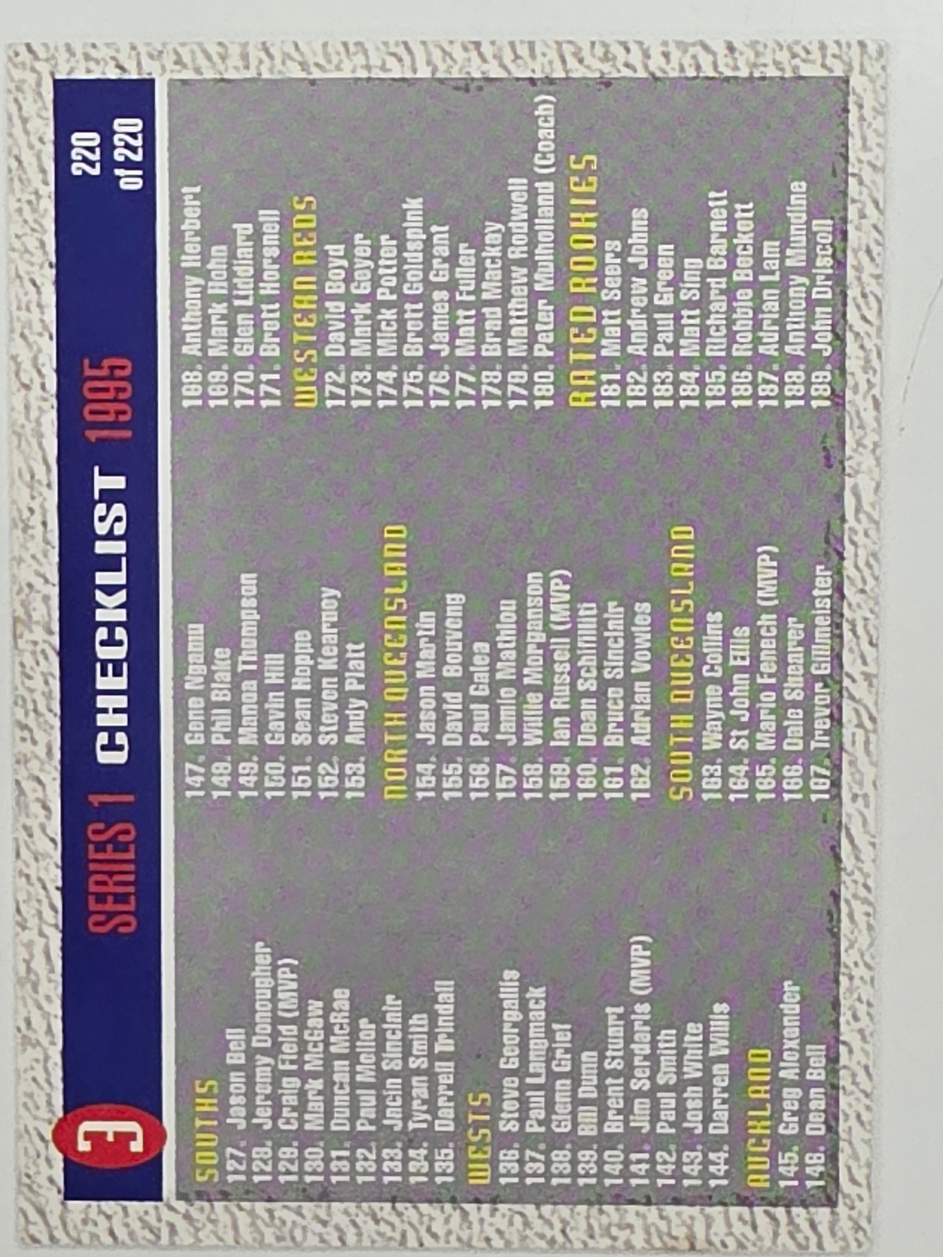 NRL 1995 Dynamic Series 1 Base Card #220 Checklist