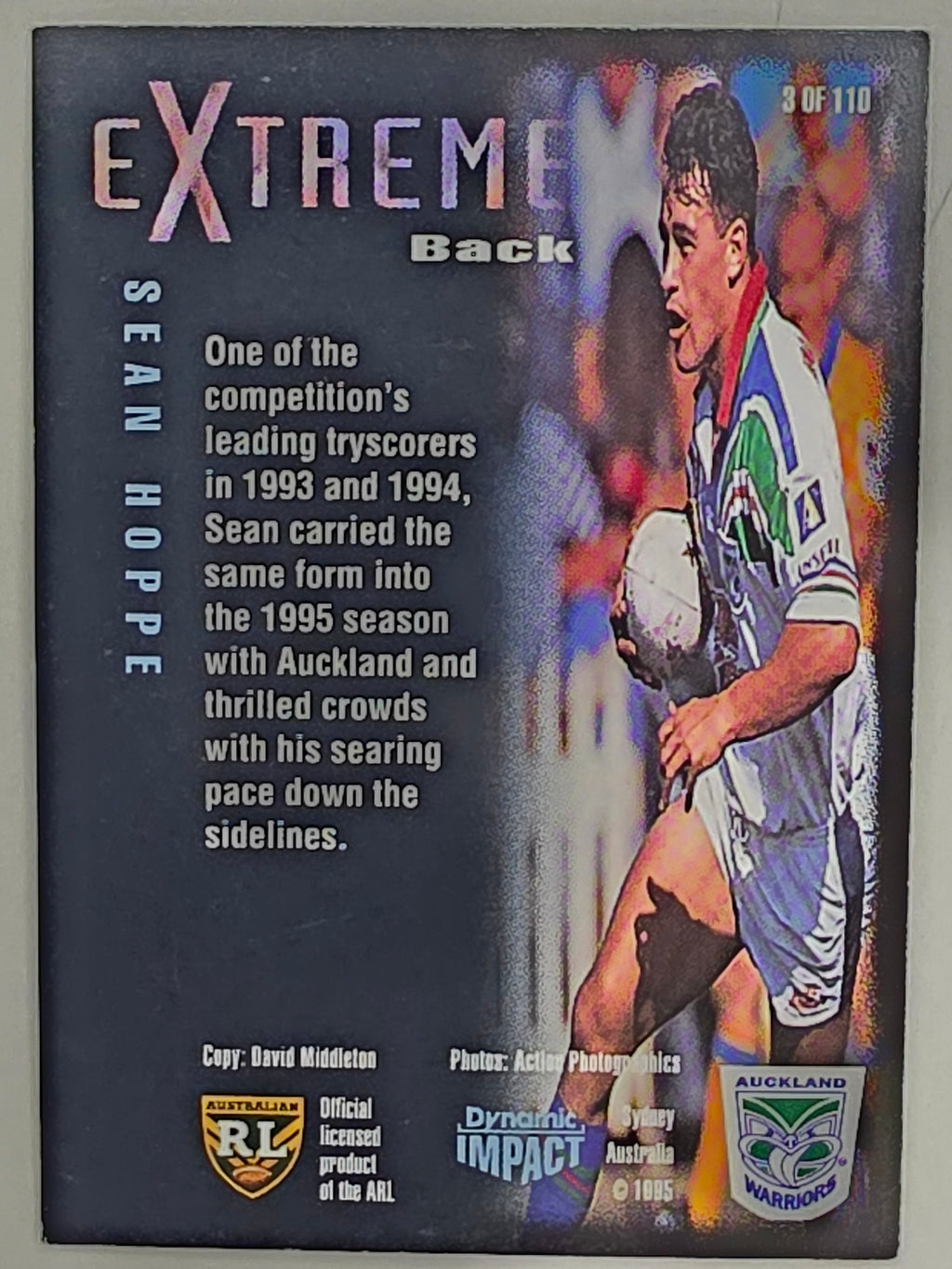 1995 Dynamic Series 3 Winfield Cup Tribute #003 Sean Hoppe Auckland Warriors