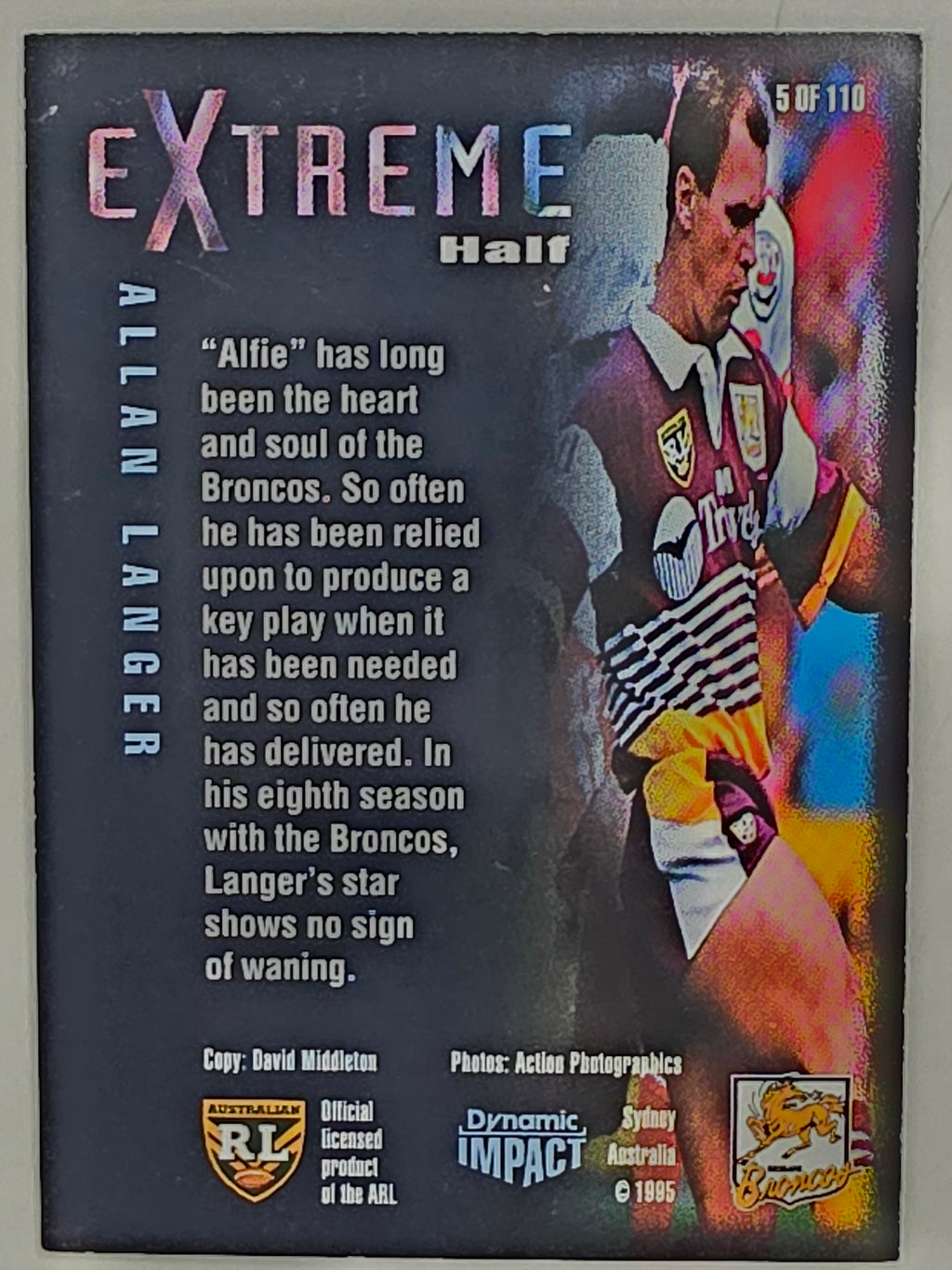 1995 Dynamic Series 3 Winfield Cup Tribute #005 Allan Langer Brisbane Broncos
