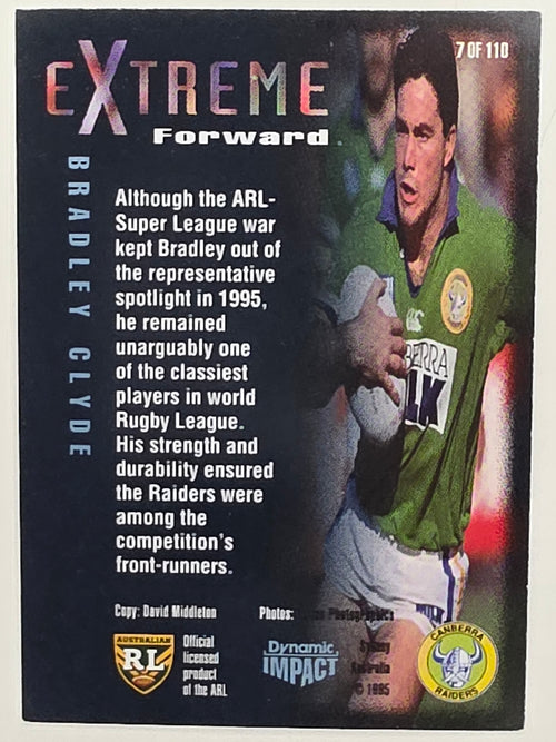 1995 Dynamic Series 3 Winfield Cup Tribute #007 Bradley Clyde Canberra Raiders