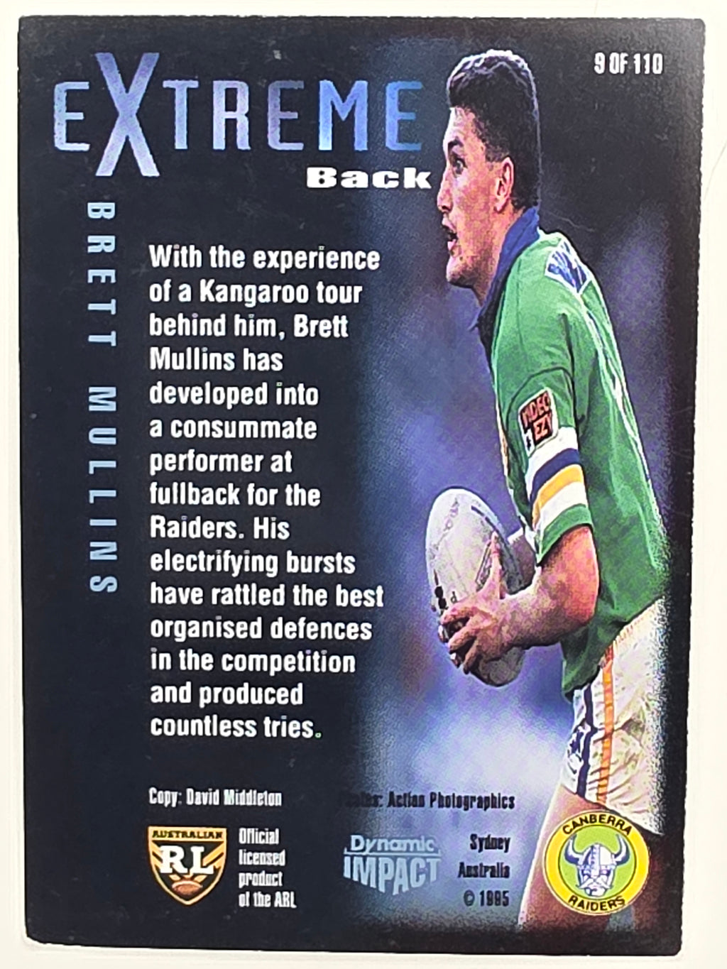 1995 Dynamic Series 3 Winfield Cup Tribute #009 Brett Mullins Canberra Raiders