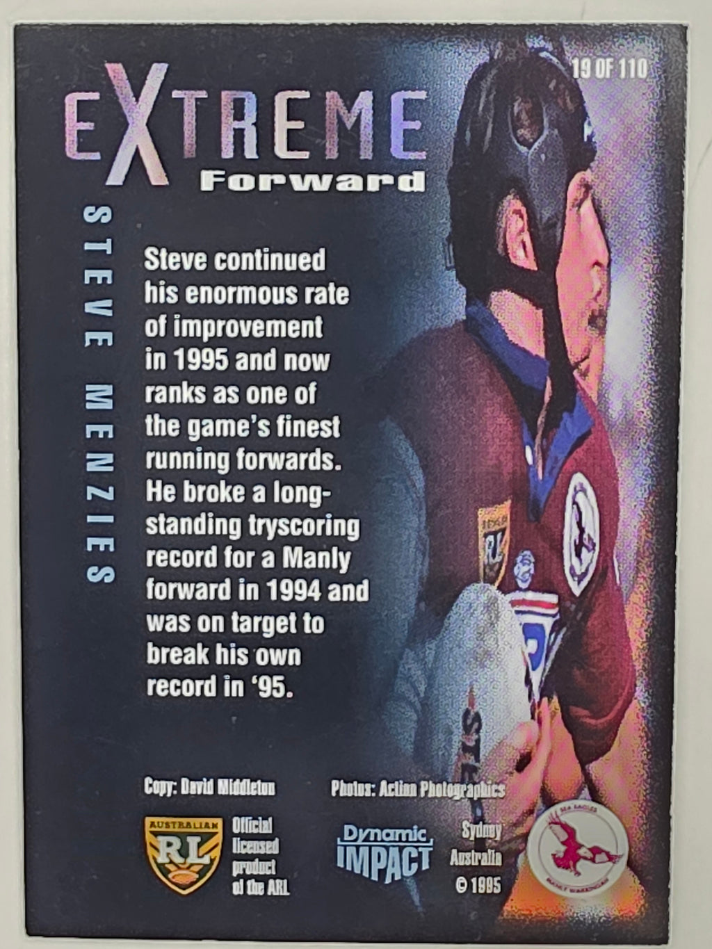 1995 Dynamic Series 3 Winfield Cup Tribute #019 Steve Menzies Manly Sea Eagles