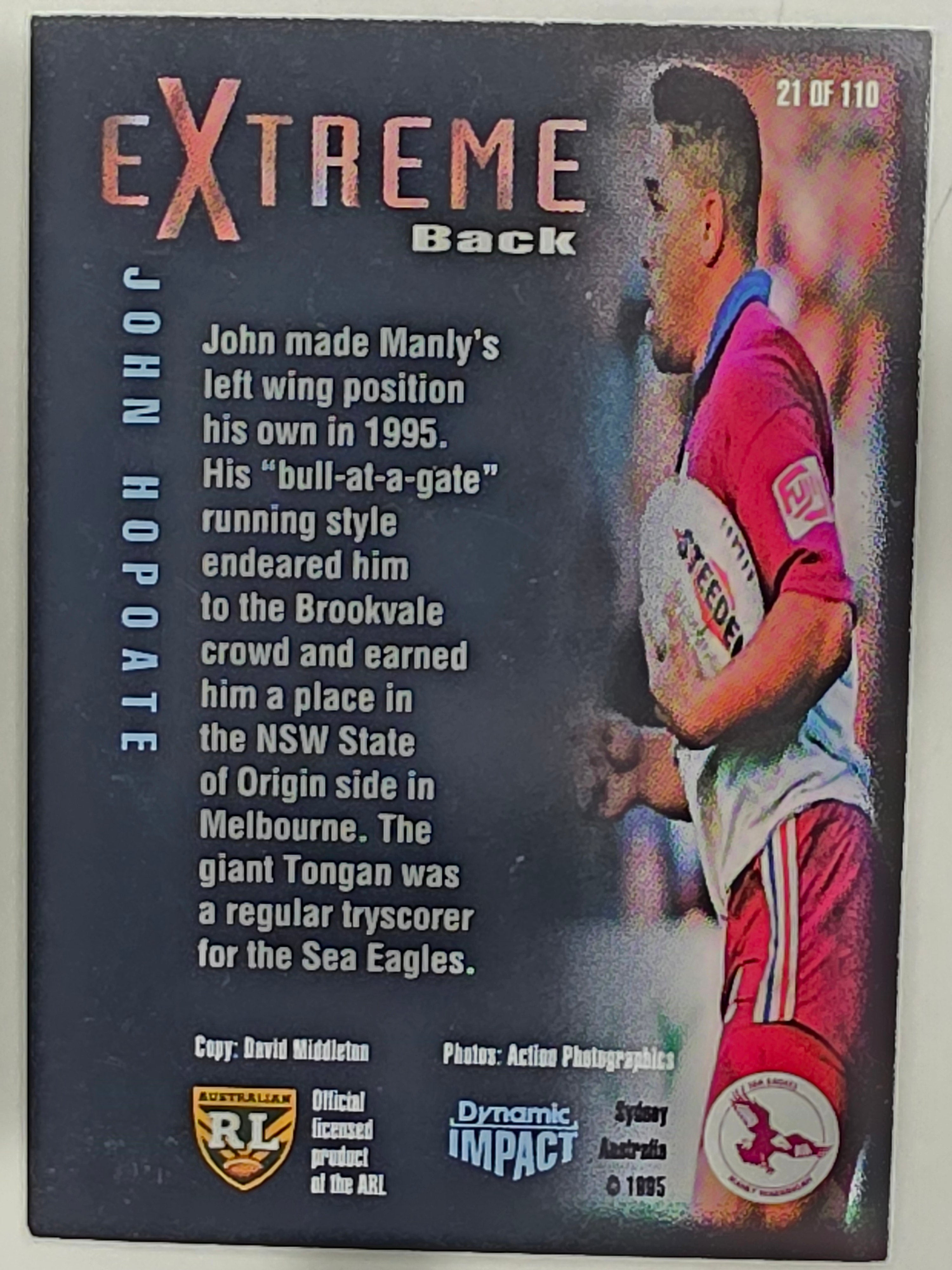 1995 Dynamic Series 3 Winfield Cup Tribute #021 John Hopoate Manly Sea Eagles