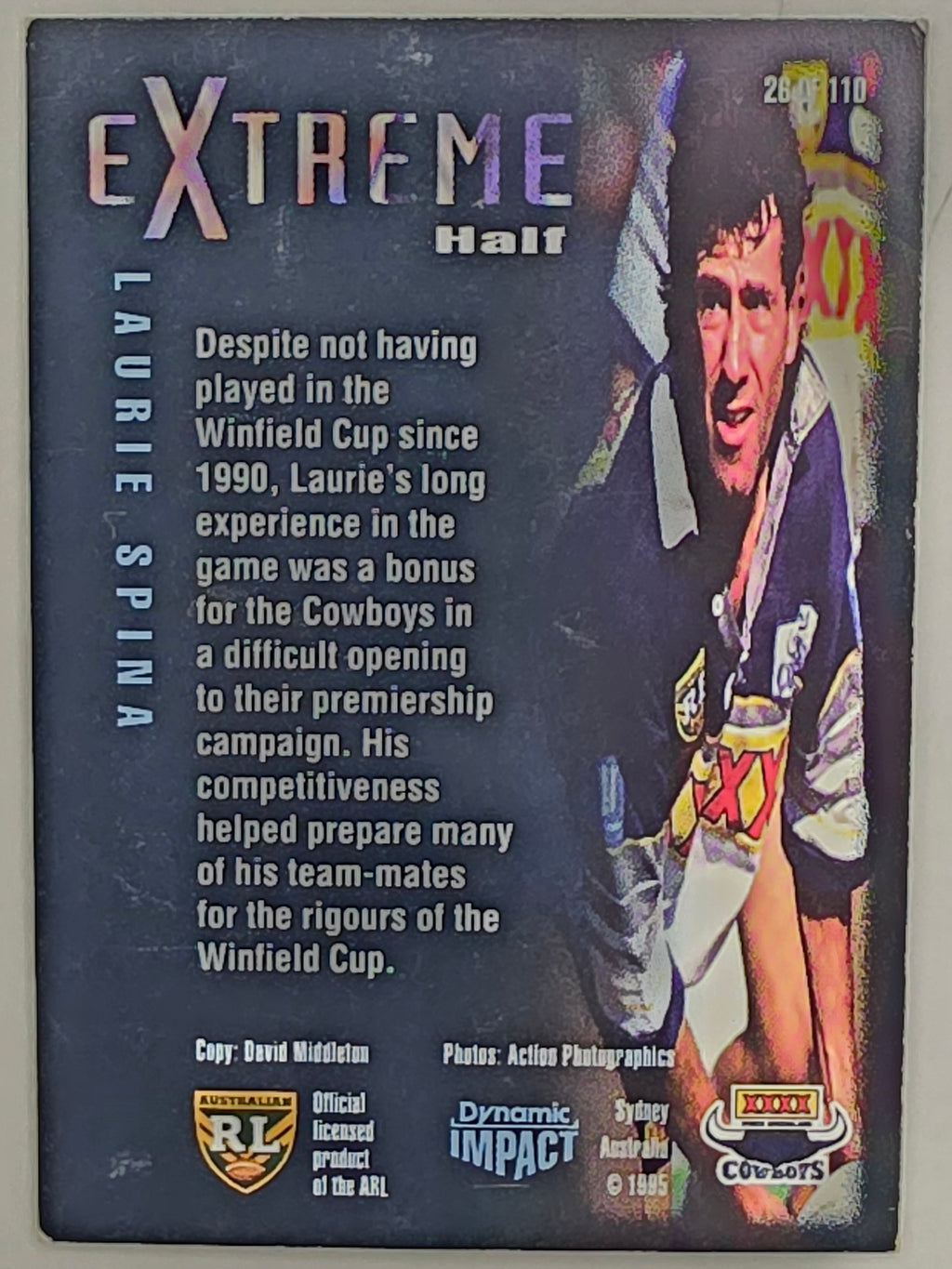 1995 Dynamic Series 3 Winfield Cup Tribute #026 Laurie Spina North Queensland Cowboys