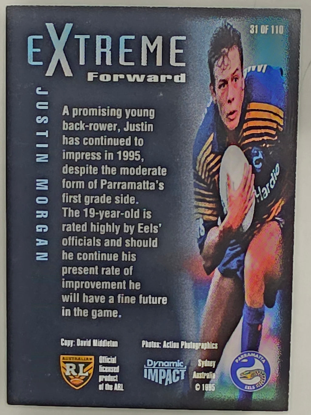 1995 Dynamic Series 3 Winfield Cup Tribute #031 Justin Morgan Parramatta Eels