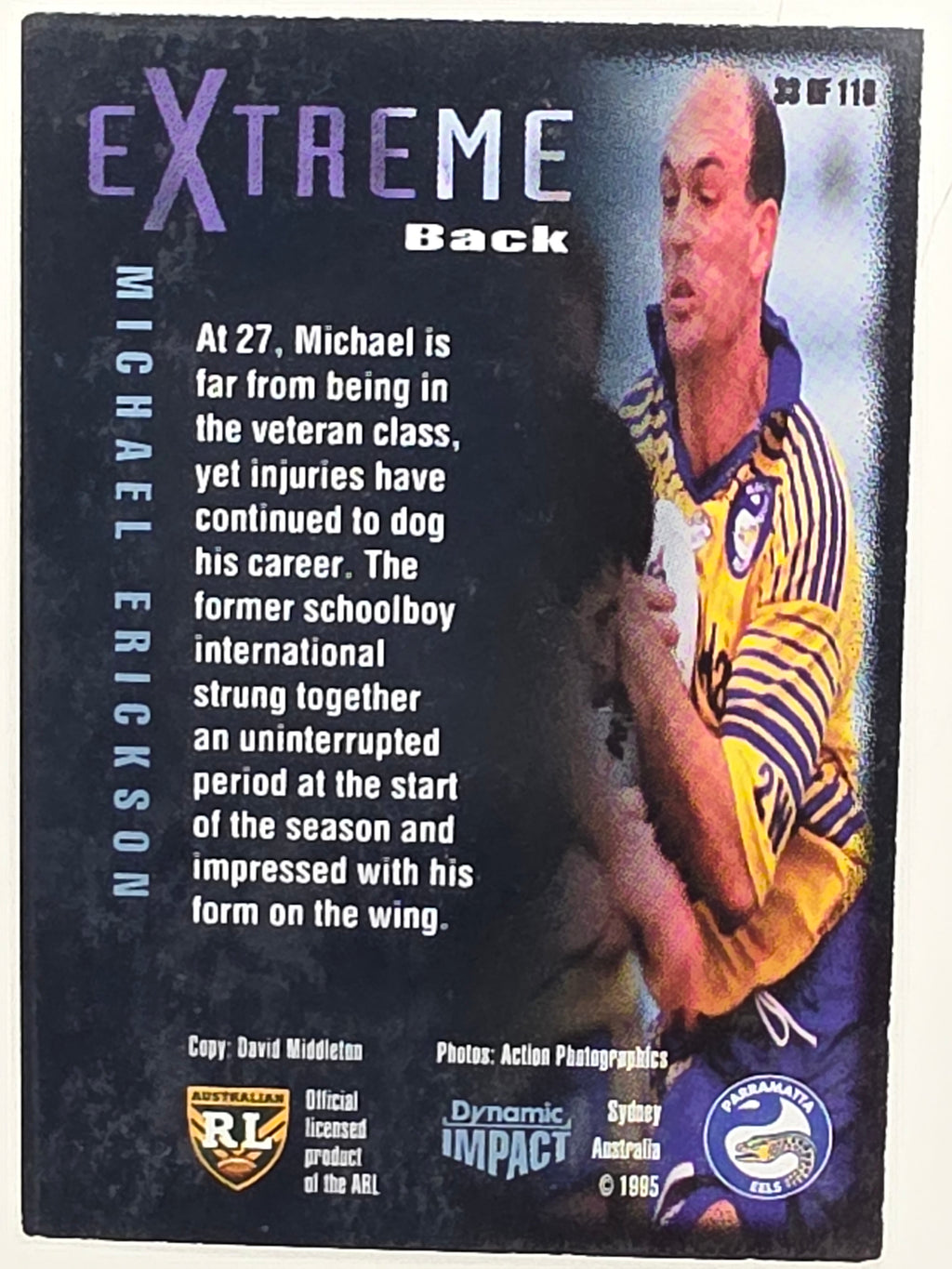 1995 Dynamic Series 3 Winfield Cup Tribute #033 Michael Erickson Parramatta Eels