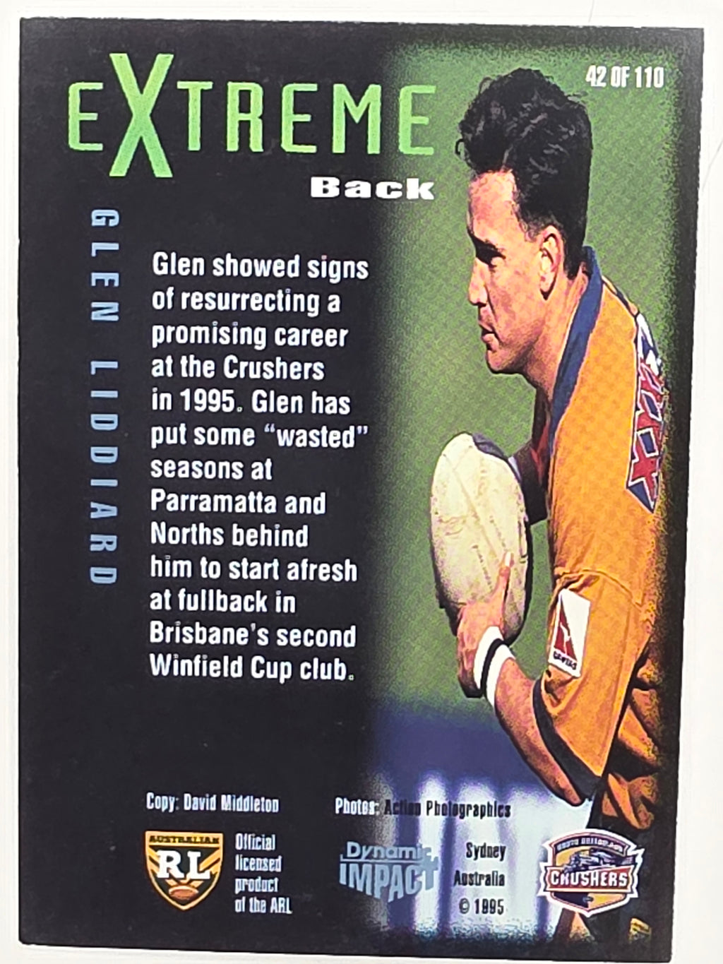 1995 Dynamic Series 3 Winfield Cup Tribute #042 Glen Liddiard South Qld Crushers