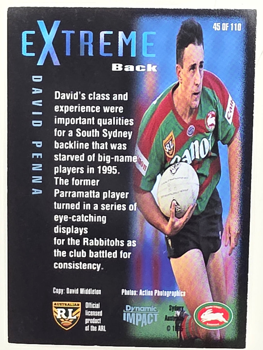 1995 Dynamic Series 3 Winfield Cup Tribute #045 David Penna South Sydney Rabbitohs