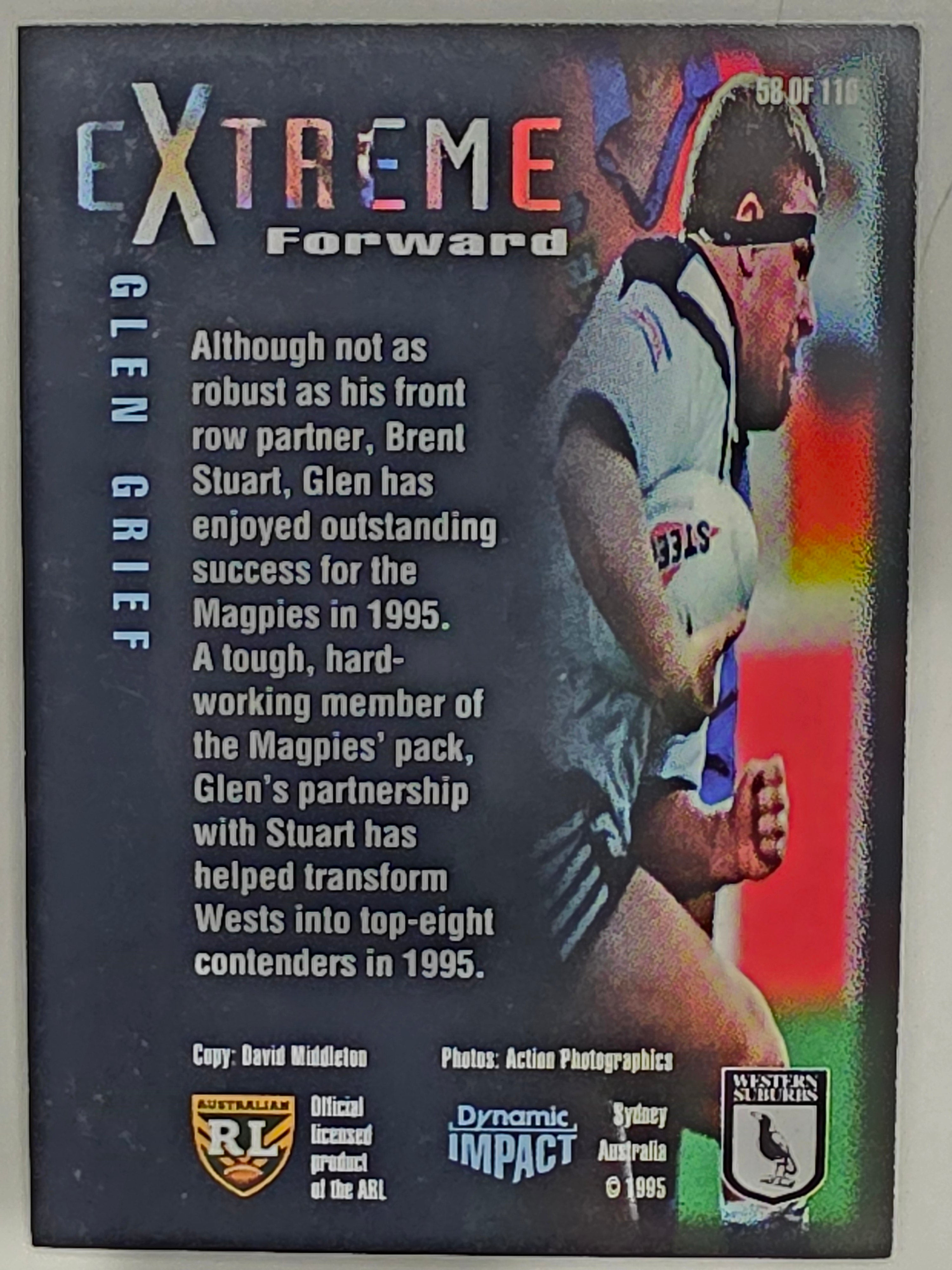 1995 Dynamic Series 3 Winfield Cup Tribute #058 Glen Grief Western Suburbs Magpies