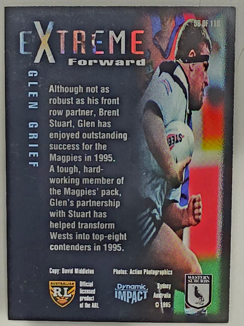 1995 Dynamic Series 3 Winfield Cup Tribute #058 Glen Grief Western Suburbs Magpies