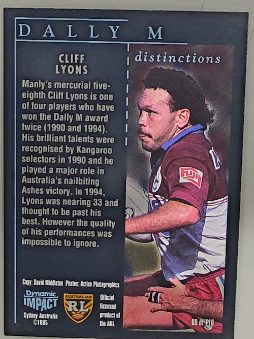 1995 Dynamic Series 3 Winfield Cup Tribute #069 Cliff Lyons Manly Warringah Sea Eagles