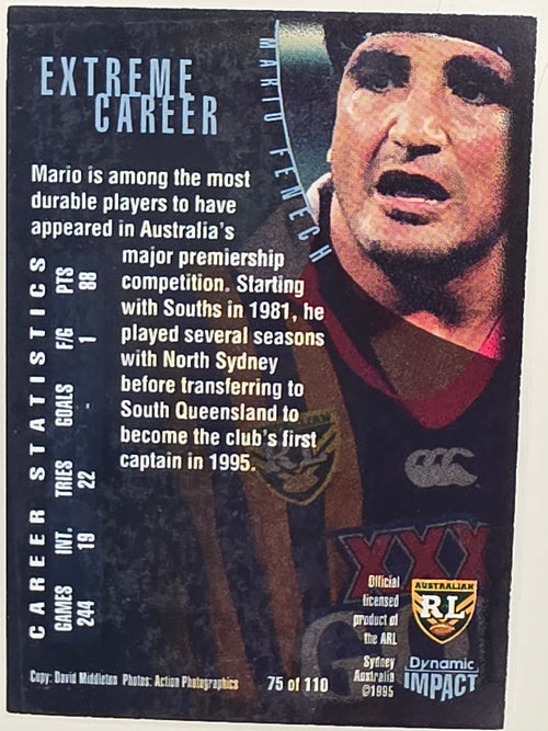 1995 Dynamic Series 3 Winfield Cup Tribute #075 Mario Fenech South Queensland Crushers