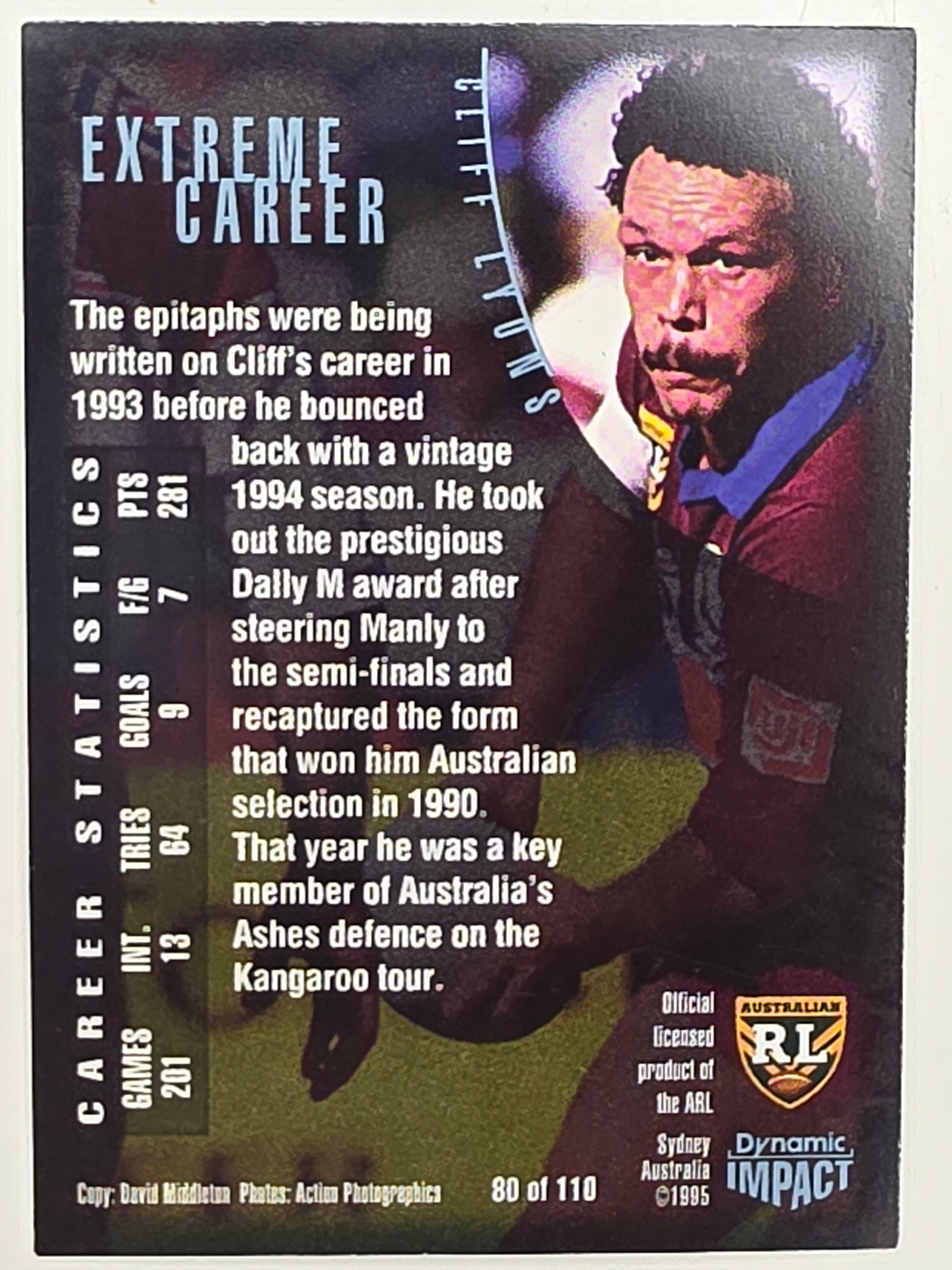 1995 Dynamic Series 3 Winfield Cup Tribute #080 Cliff Lyons Manly Warringah Sea Eagles