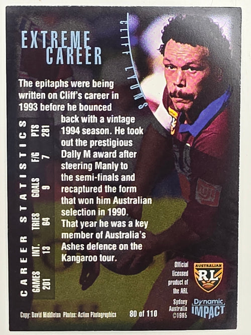 1995 Dynamic Series 3 Winfield Cup Tribute #080 Cliff Lyons Manly Warringah Sea Eagles