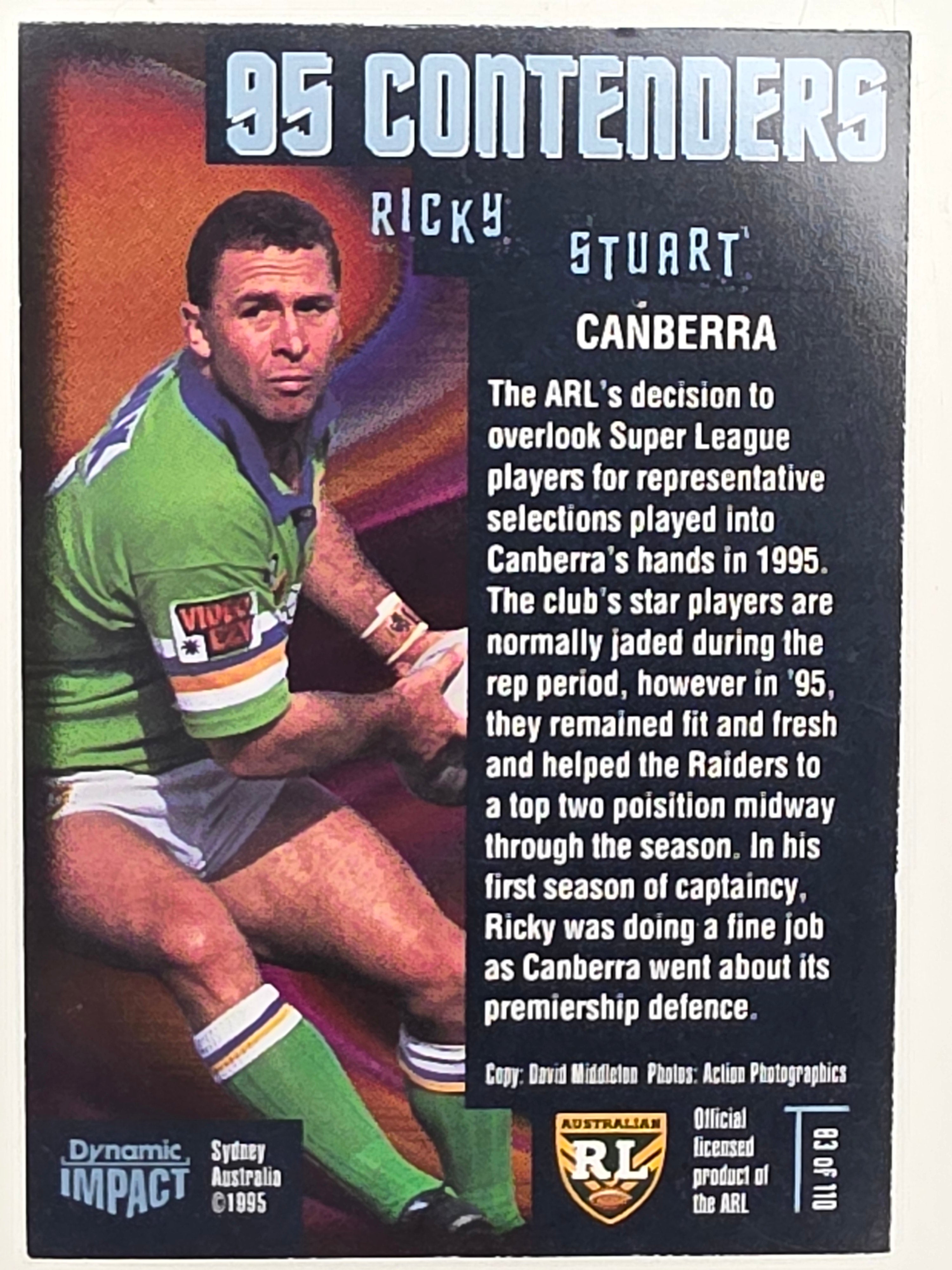 1995 Dynamic Series 3 Winfield Cup Tribute #083 Ricky Stuart Canberra Raiders