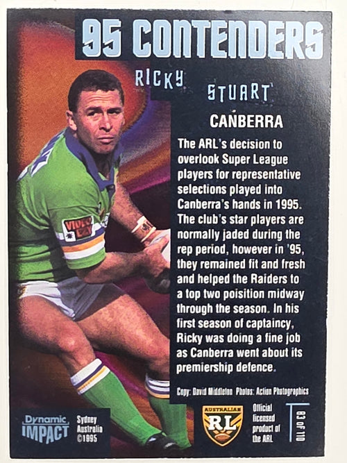 1995 Dynamic Series 3 Winfield Cup Tribute #083 Ricky Stuart Canberra Raiders