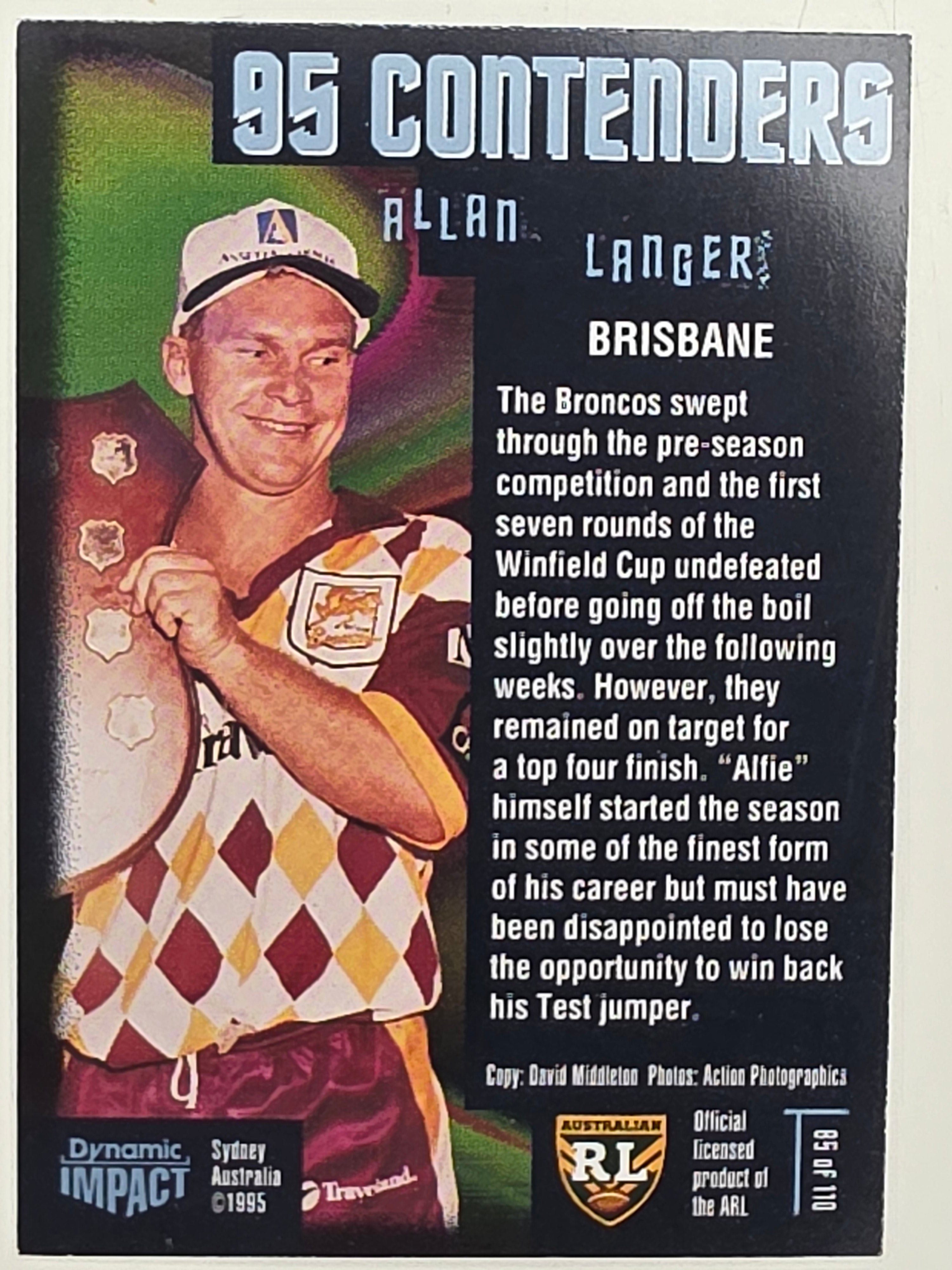 1995 Dynamic Series 3 Winfield Cup Tribute #085 Allan Langer Brisbane Broncos